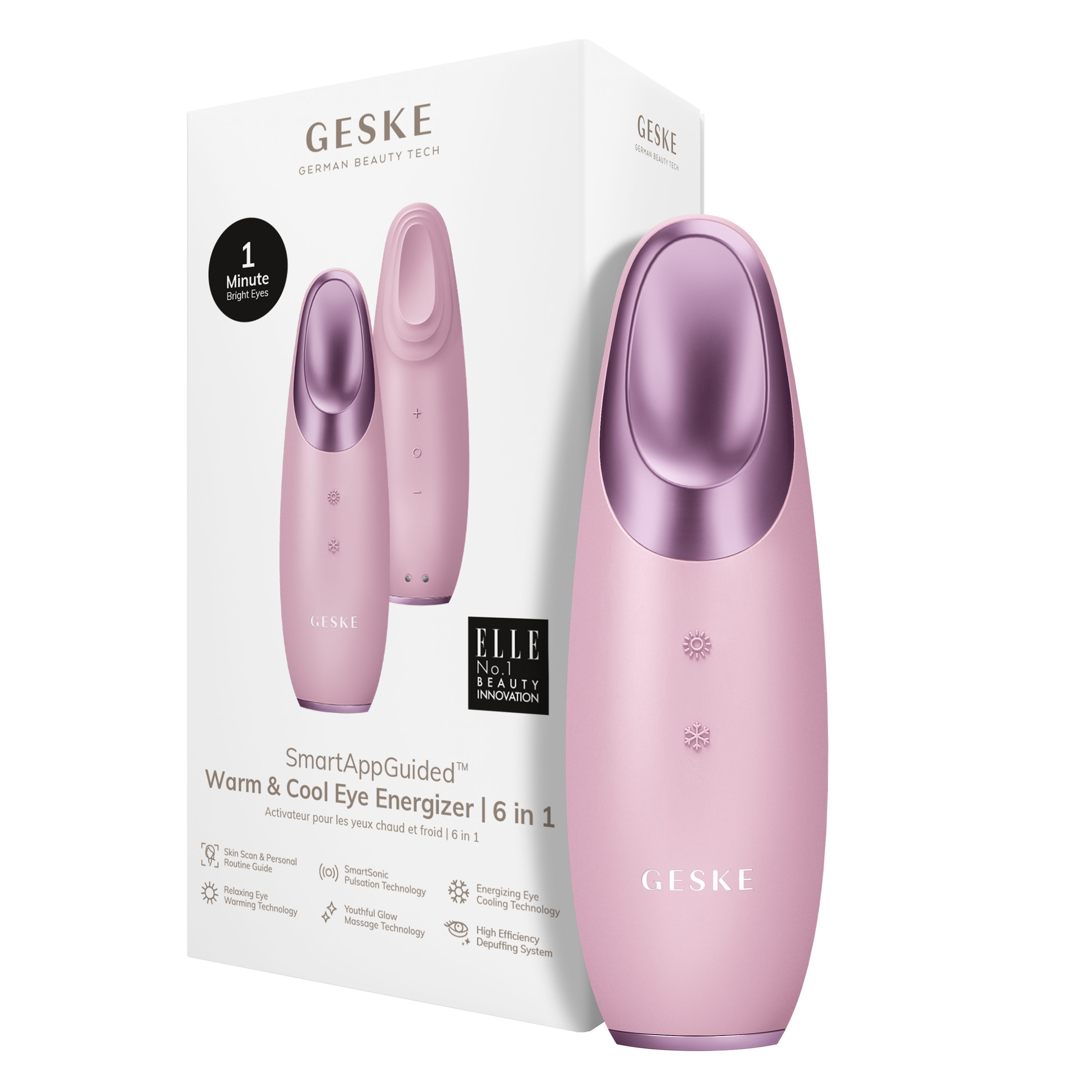 GESKE German Beauty Tech Augen-Roll-on SmartAppGuided™ Warm & Cool Eye Energizer 6 in 1, 2-tlg., Gerät inkl. kostenloser APP (SmartAppGuided Device), Mit der GESKE App erhältst Du deine personalisierte Hautpflegeroutine. Pink