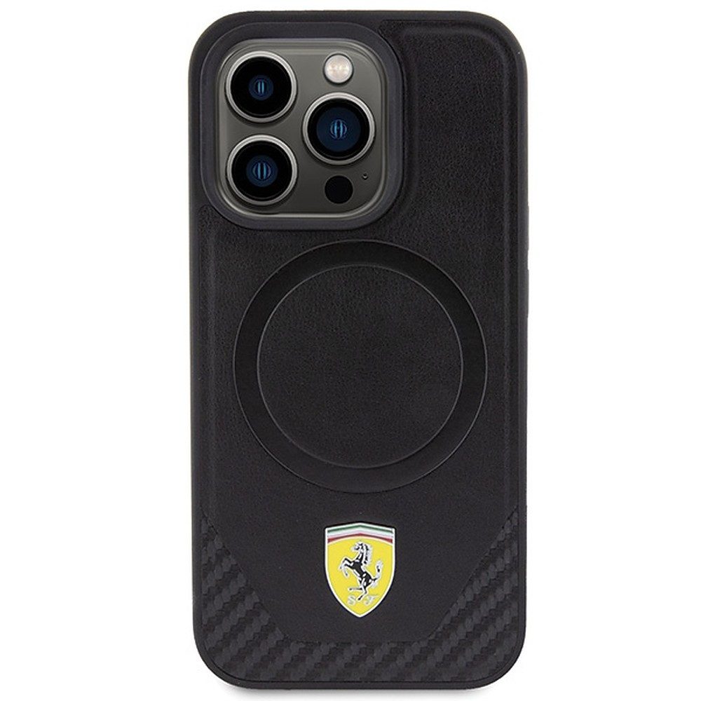 Ferrari Handyhülle MagSafe Cover Schutzhülle, MagSafe, Eco-Leder, Carbon-Optik, Kameraschutz