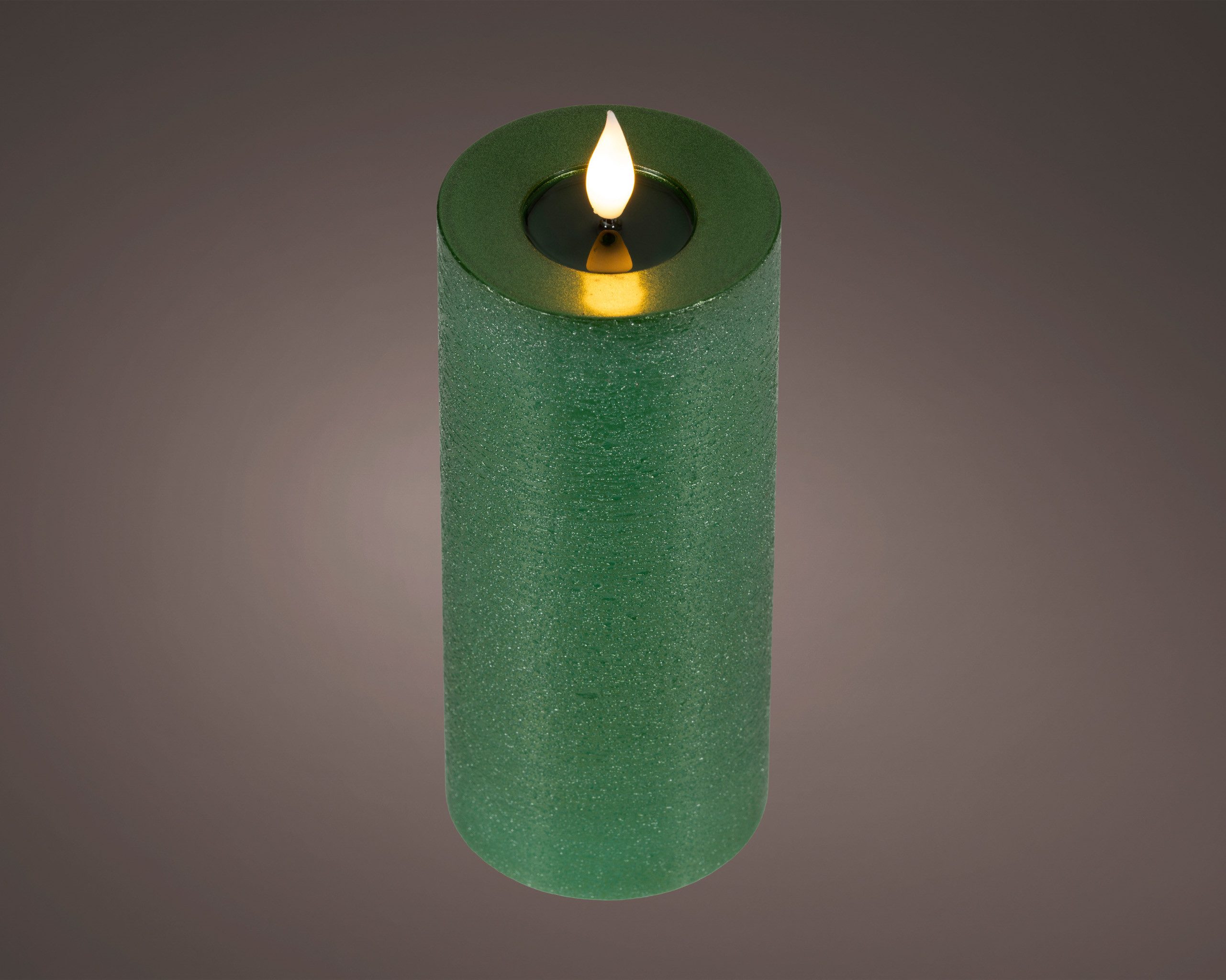 Lumineo LED-Kerze, Timer, warmweiß, LED Kerze 7,5x20cm mit Timer Wachs Flacker-Effekt Grün / Warmweiß