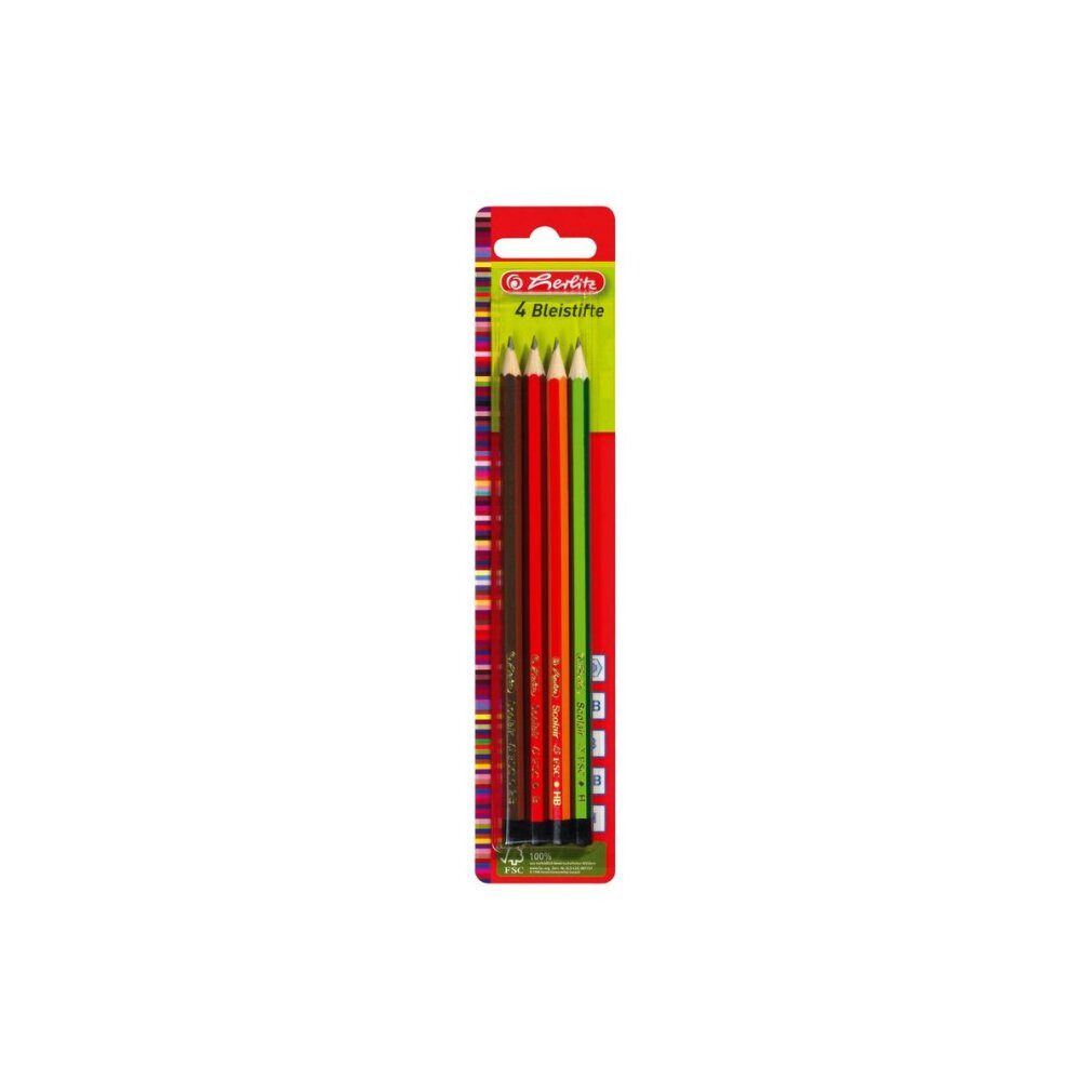 Herlitz Bleistift Scolair Bleistifte H/HB/B/2B farbsortiert 4 St.