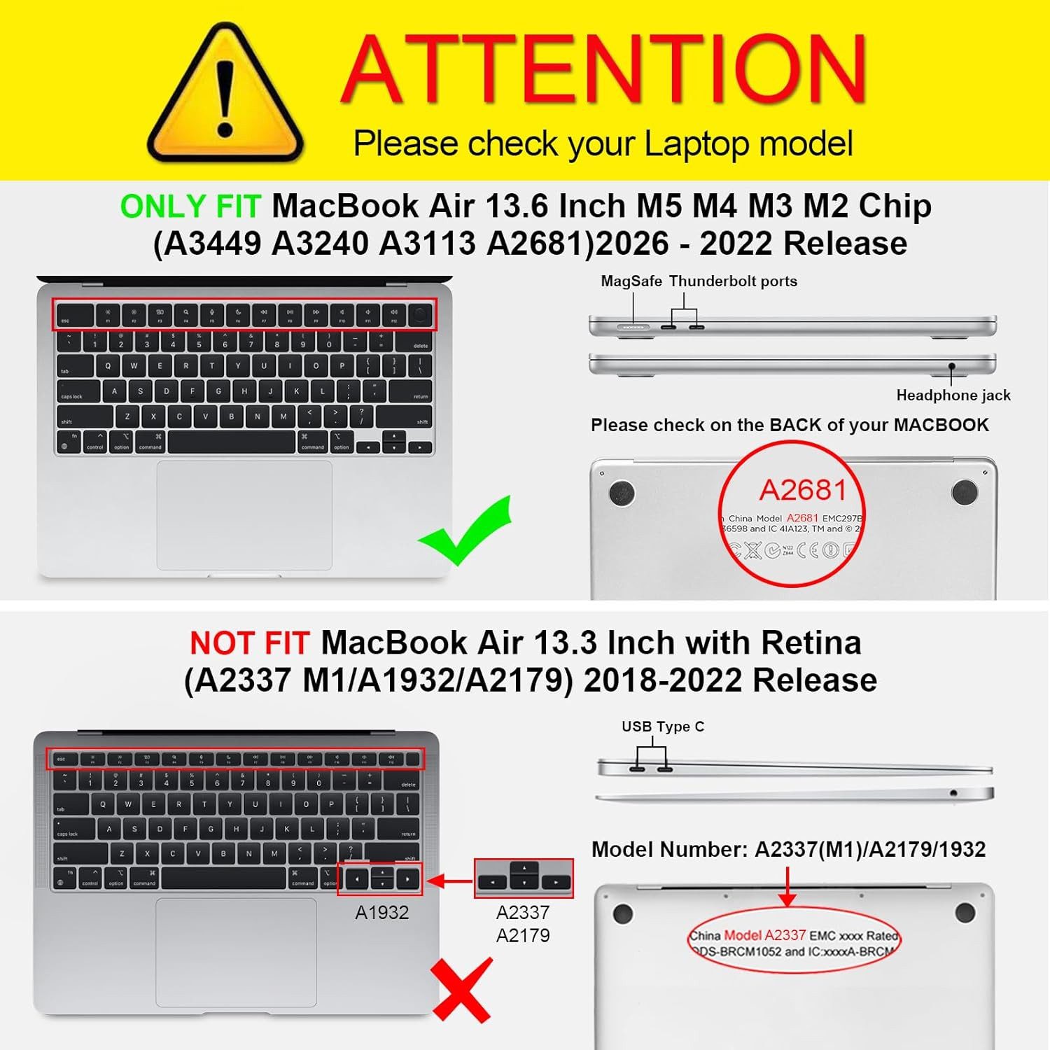 Fintie Laptop-Hülle für MacBook Air 13.6'' M5 M4 M3 M2 (2026-2022) A3449 A3240 A3113 A2681, Ultradünne Hartschale Hülle und Laptoptasche für MacBook Air 13.6 Zoll