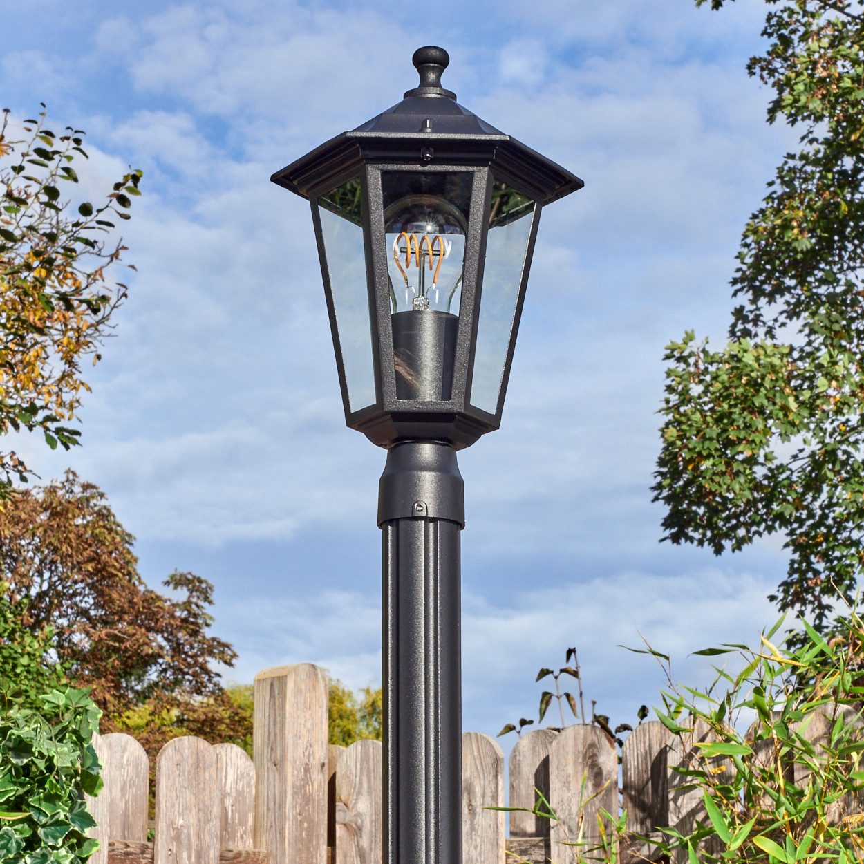 hofstein Pollerleuchte Außenwegeleuchte aus Metall/Glas in Schwarz/Klar, ohne Leuchtmittel, Wegeleuchte im Vintage/Antik/Landhaus-Design, 190 cm, E27, IP44