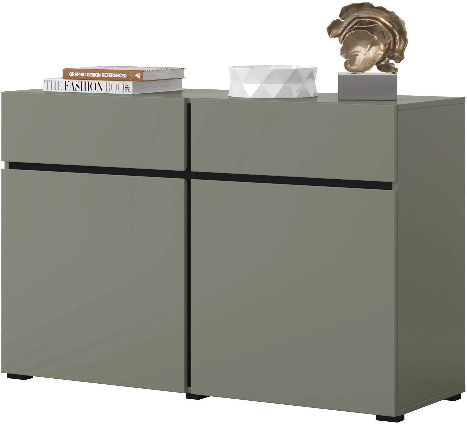 OTTO home Sideboard Cross,Breite 119,5 cm, moderne grifflose Kommode,2 Türen/2 Schubkästen, Schubladenschrank,Anrichte mit viel Stauraum, Einlegeböden verstellbar