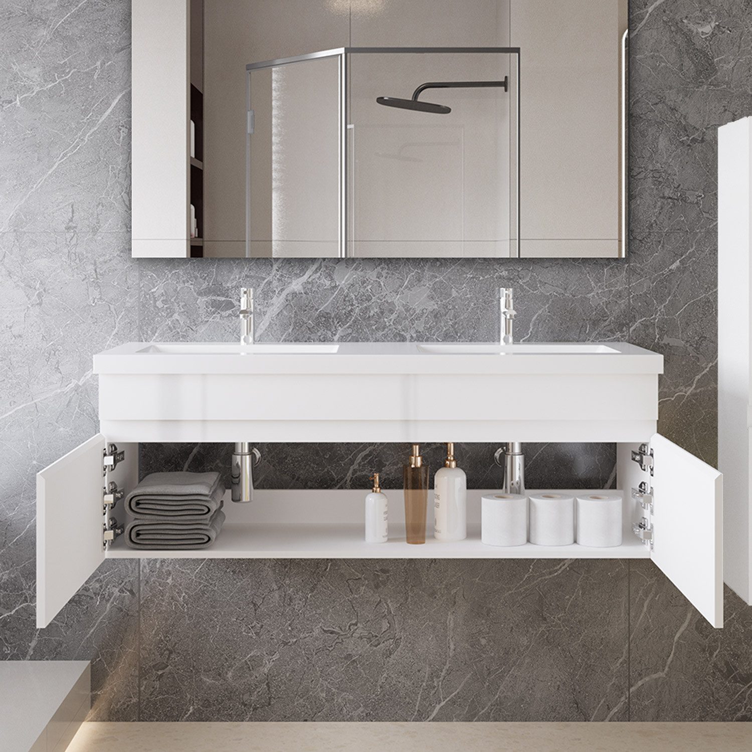 duschspa Doppelwaschtisch 120cm Waschtisch mit Unterschrank Waschbecken mit günstig online kaufen