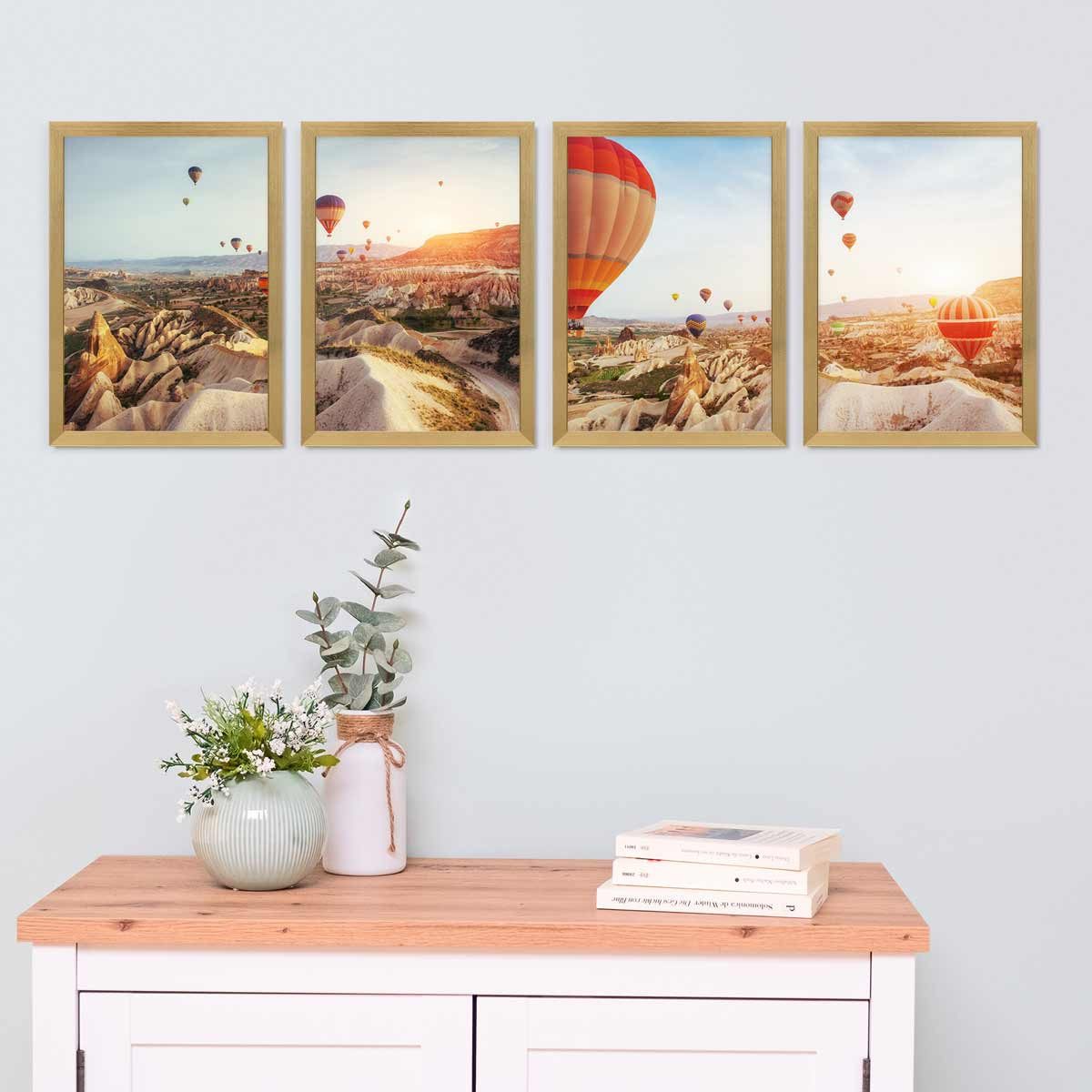 PHOTOLINI Bilderrahmen 4er Set 21x30 cm / DIN A4 Poster-Rahmen, zum Aufhängen & Aufstellen, für 4 Bilder (4er Set), MDF Holz, bruchsicheres Acrylglas & Zubehör, – Bild 4 von 5