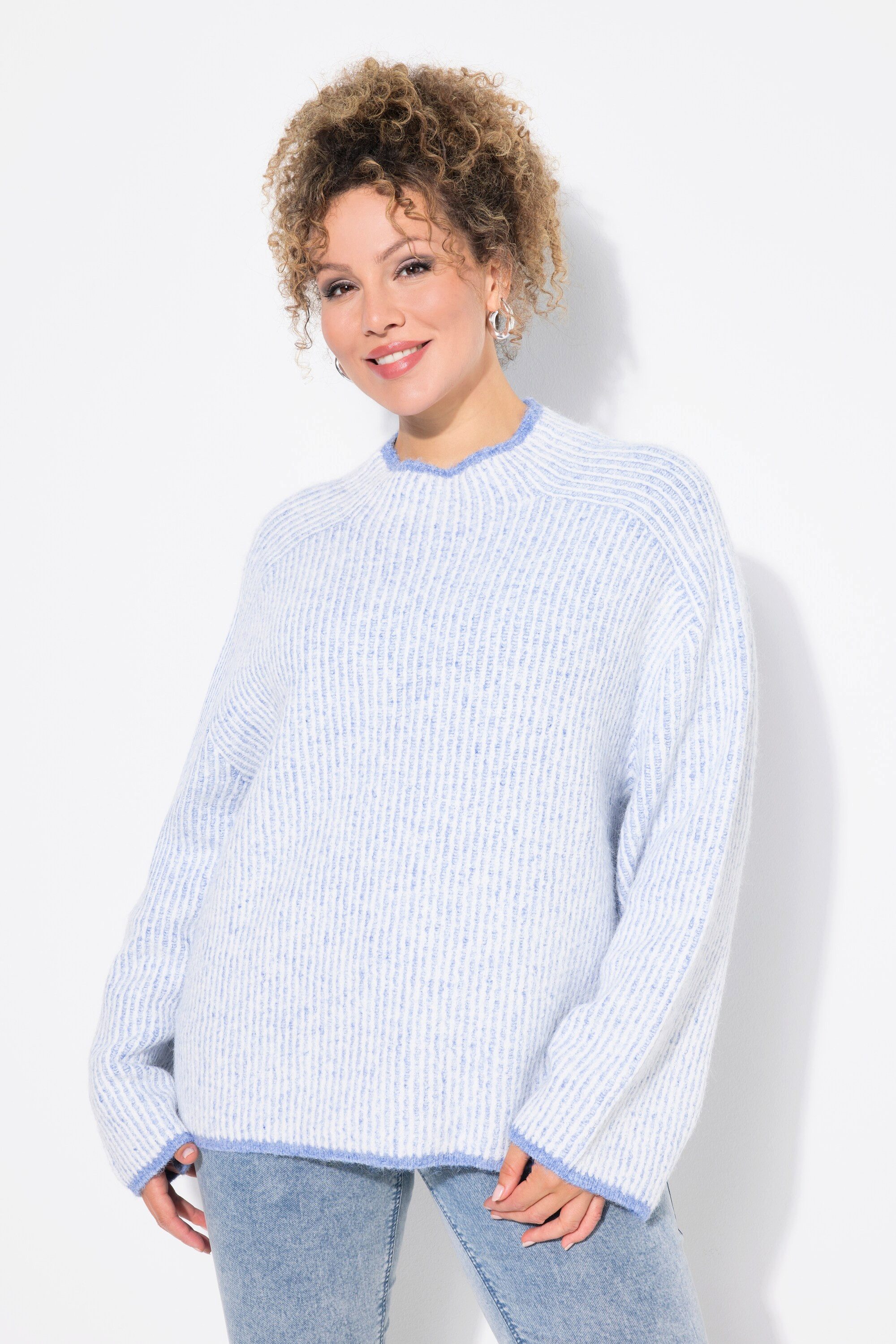 Strickpullover Pullover Streifen Stehkragen Langarm