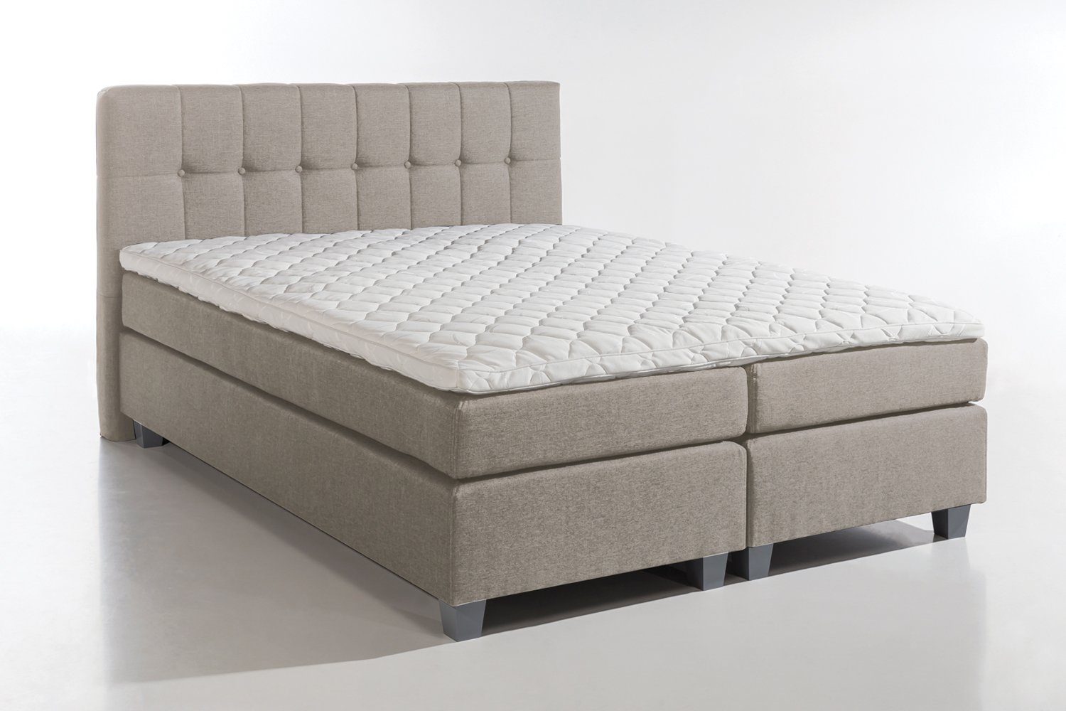 Möbelfreude Boxspringbett Boxspringbett Venezia Beige/grau 140x200 cm H2, Beige/grau 140x200 cm H2 mit Füßen inkl. Visco-Topper, 7-Zonen Taschen