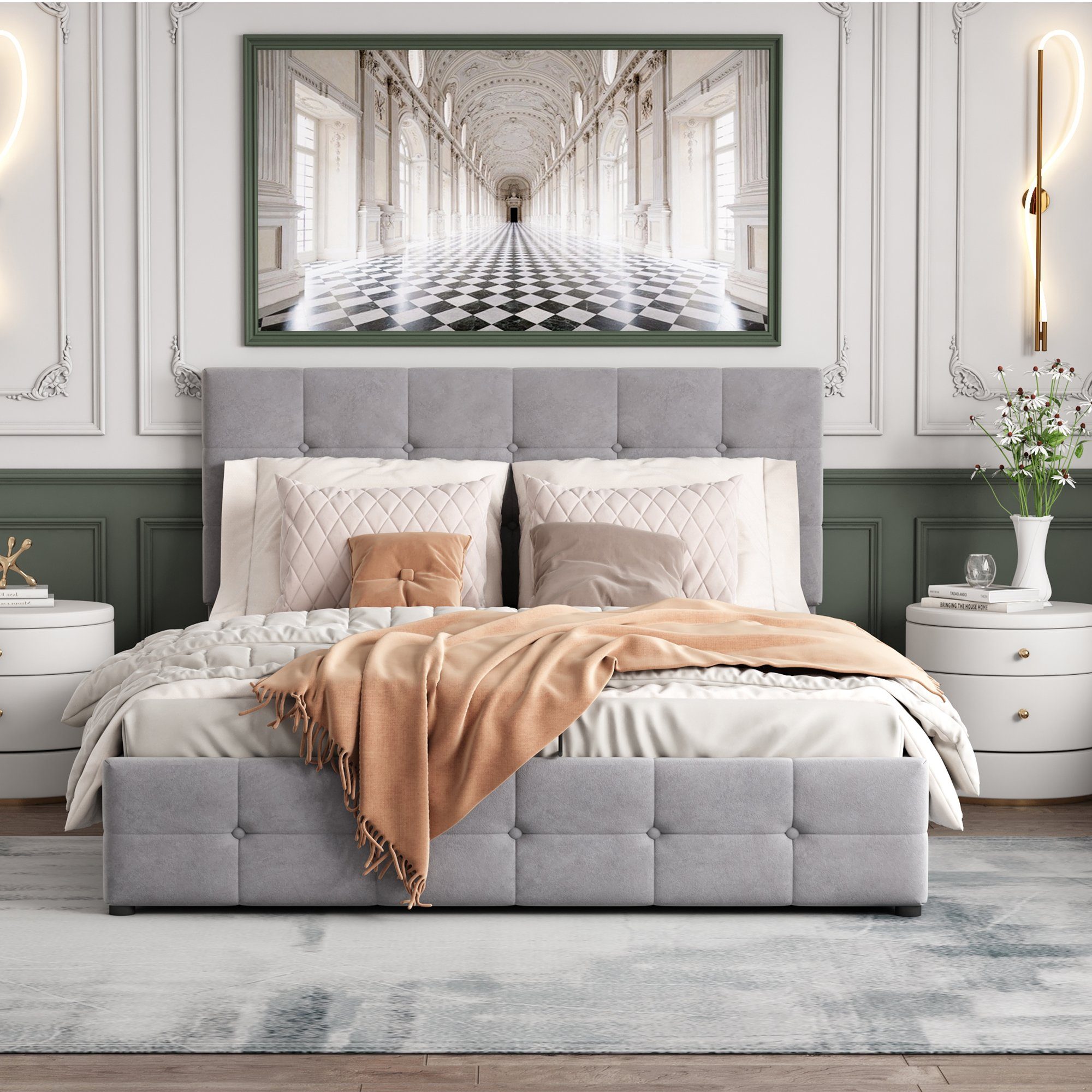 Flieks Polsterbett, Hydraulisches Stauraumbett Doppelbett Samtbezug 140x200 günstig online kaufen