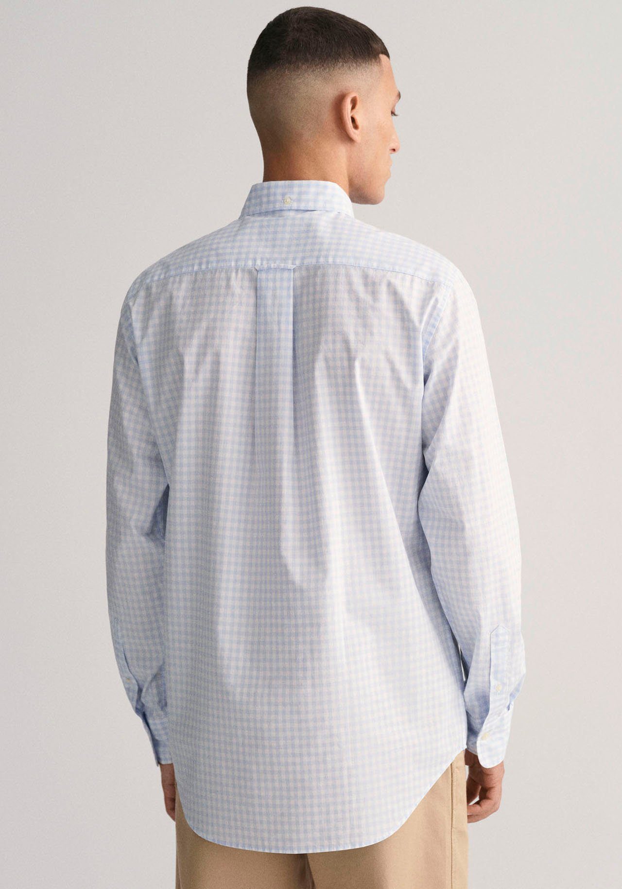 Brust mit Gant Langarmhemd der Logostickerei POPLIN GINGHAM blue REG light auf SHIRT