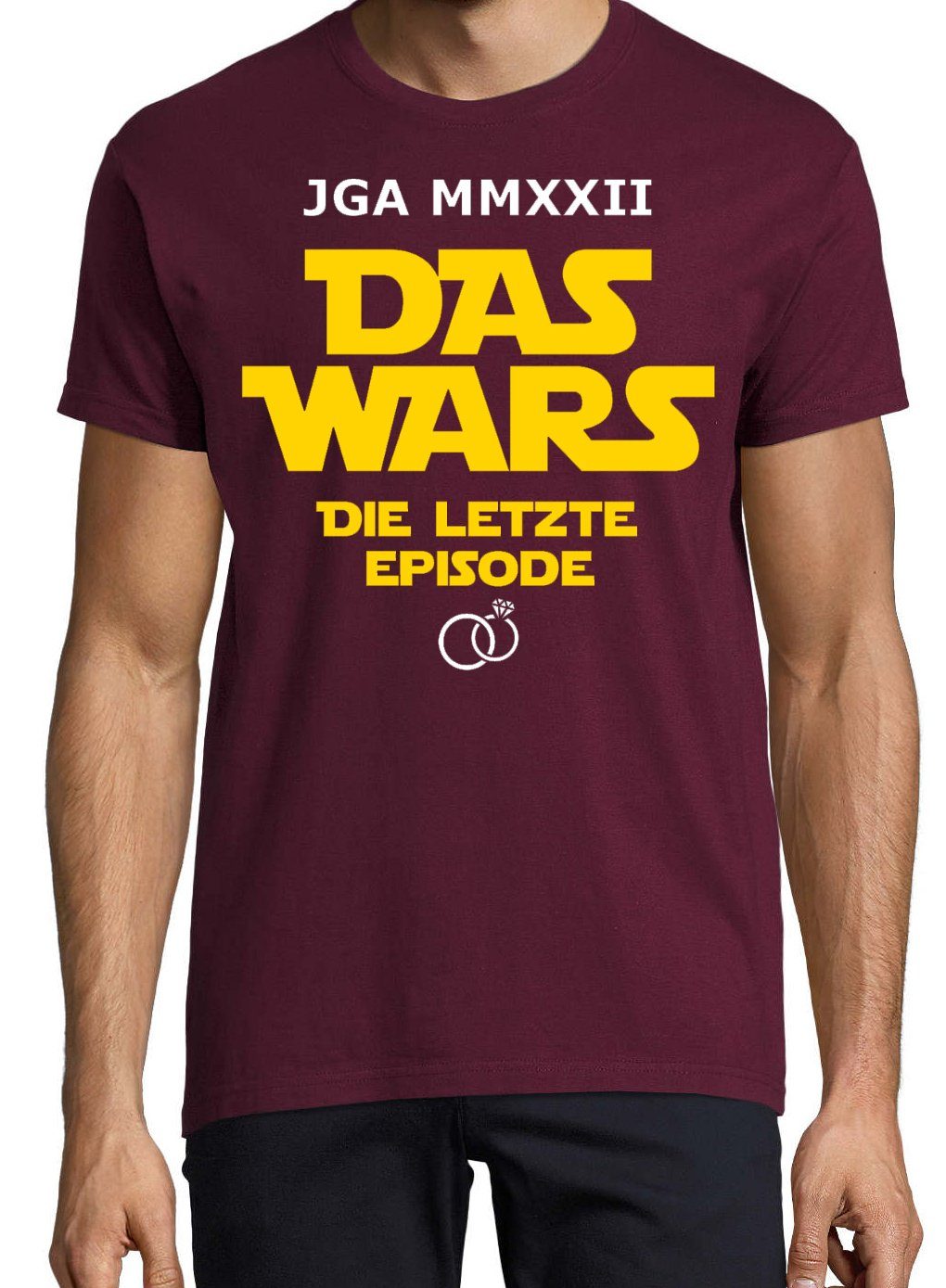 WARS DAS mit Designz T-Shirt Aufdruck Spruch 2022 Burgund Print-Shirt Herren Youth JGA lustigem