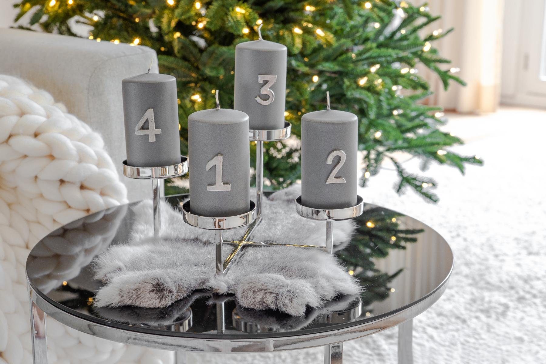 EDZARD Kerzenständer Kerzenstecker Advent, 4er-Set, Zahlen 1 bis 4, Silber-Optik, Aluminium, vernickelt, H 4 cm
