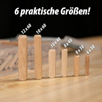 PARCO Holzdübel Riffeldübel Buchenholz Sortiment 200-Teilig