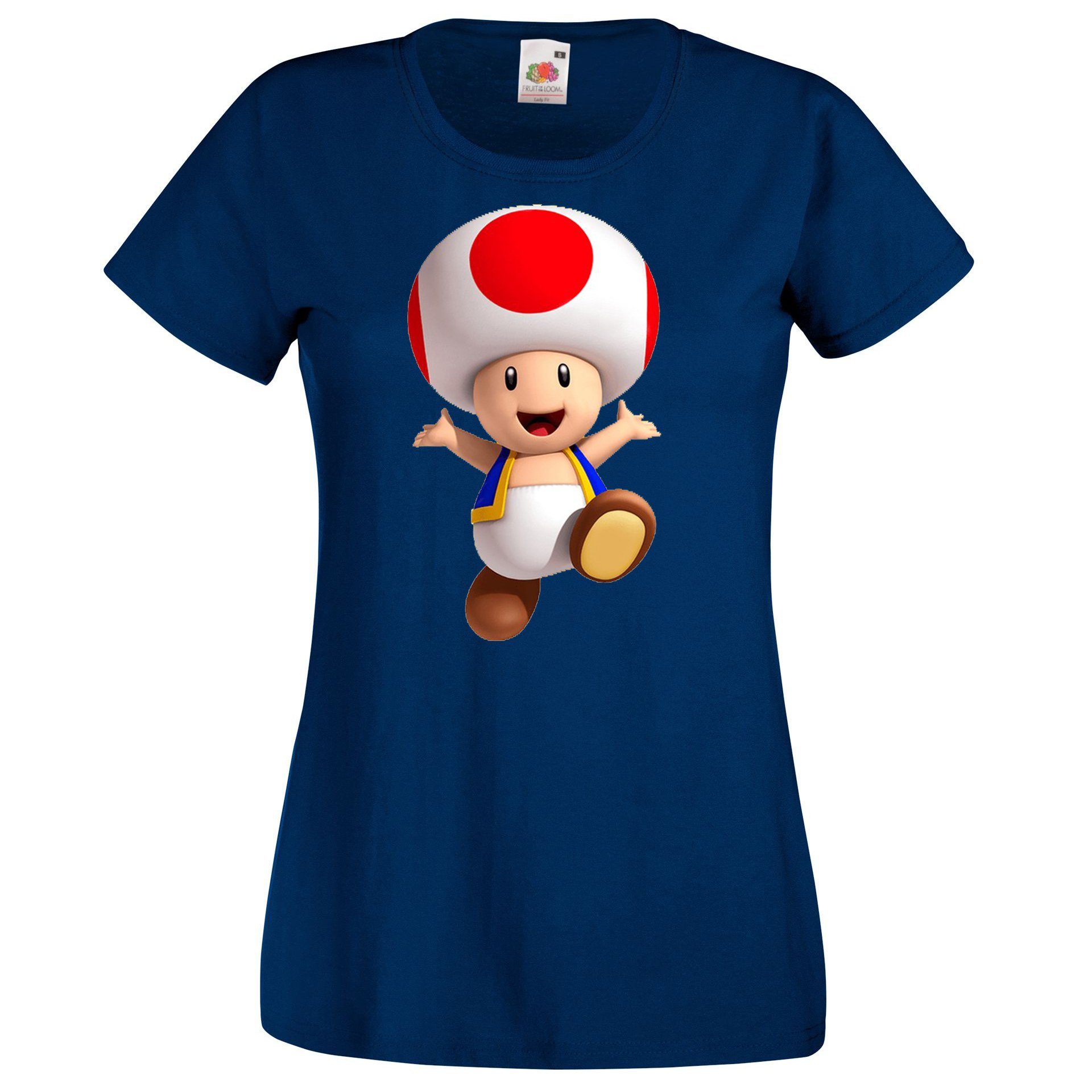 mit Designz Print T-Shirt T-Shirt lustigem Damen Navyblau Youth Fun Gaming Toad