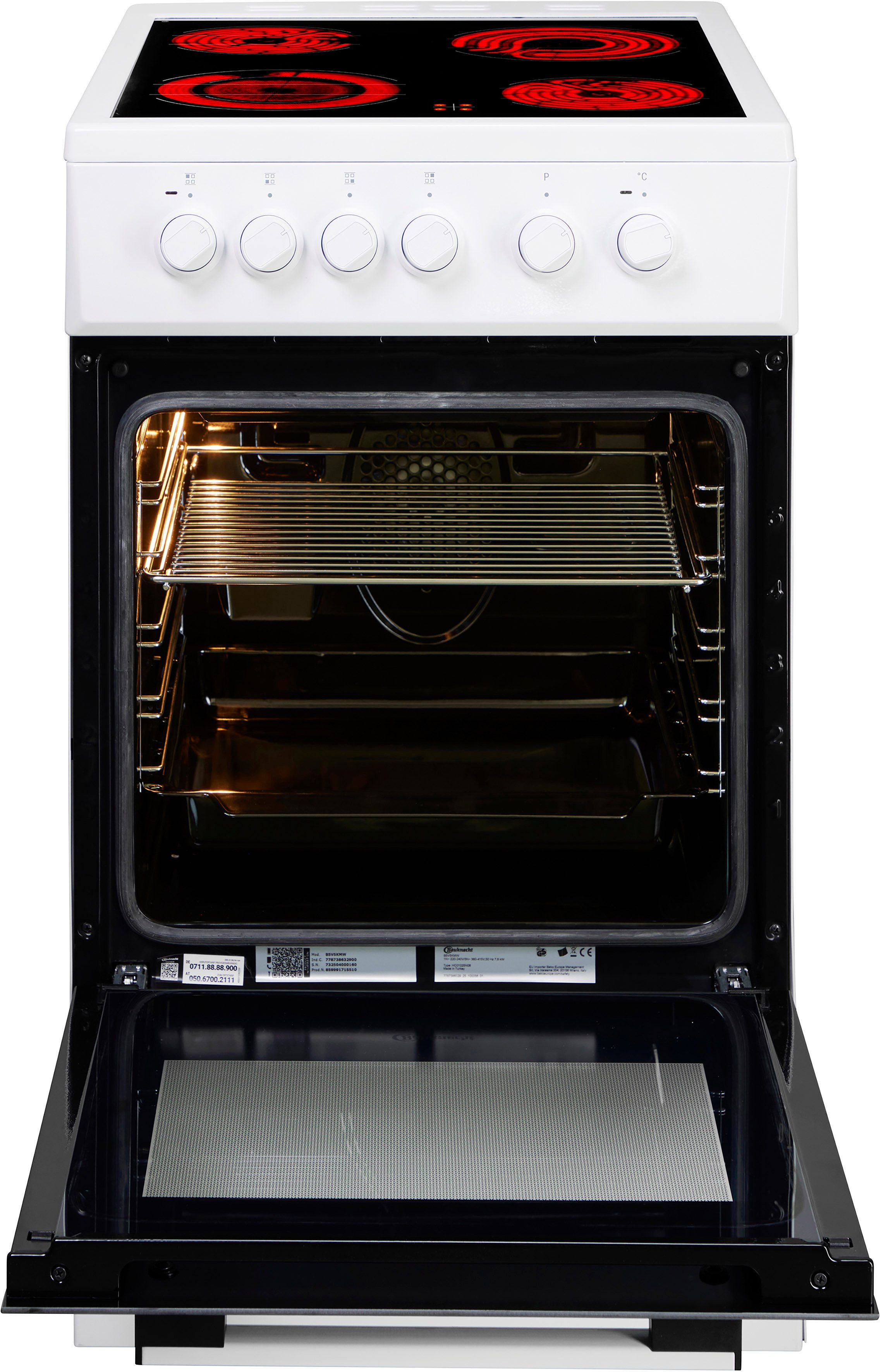 BAUKNECHT Elektro-Standherd B5V5KMW, Hydrolyse, Umluftbackofen mit 6 Funktionen und Hydrolyse-Reinigungsfunktion