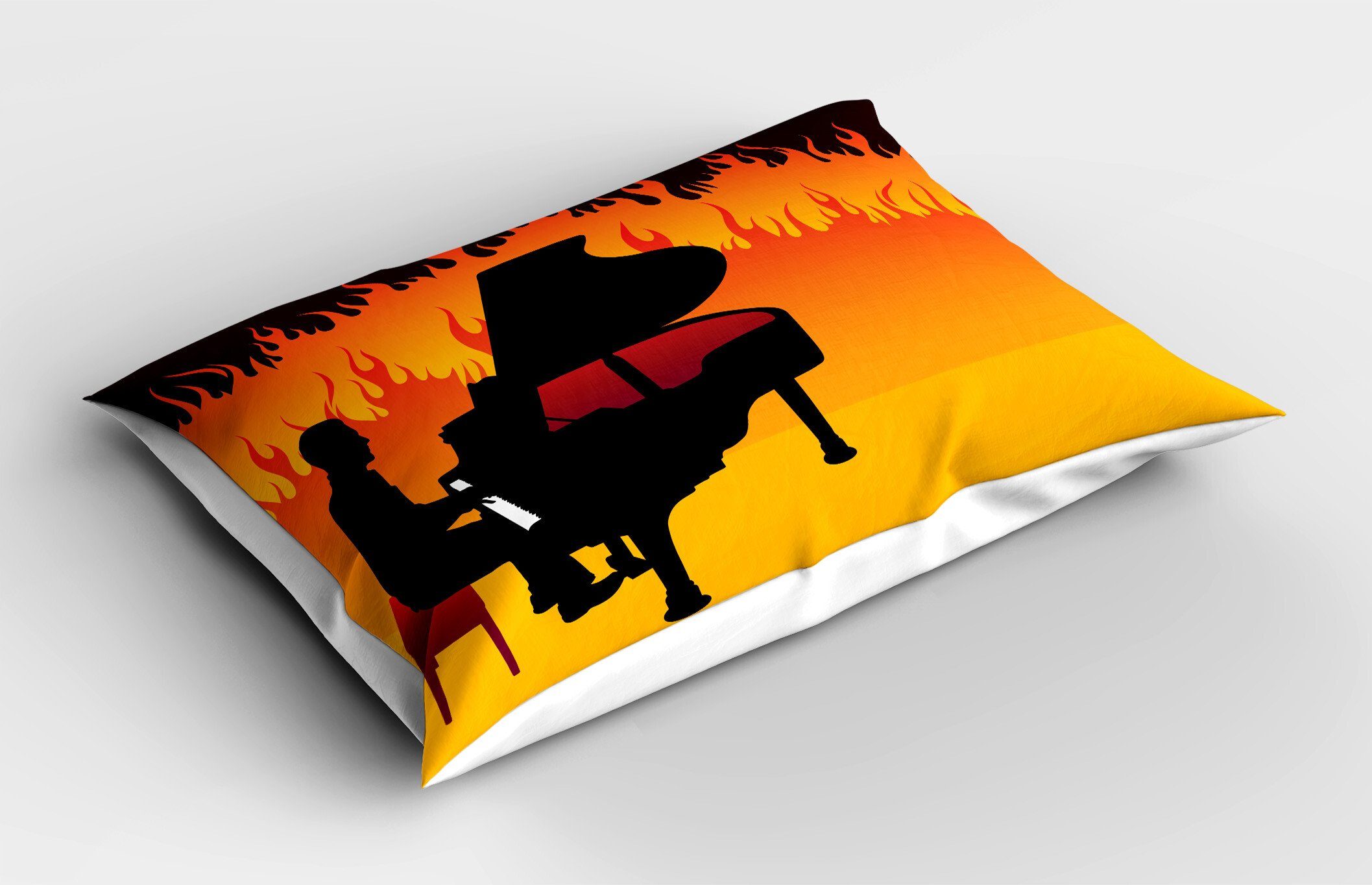 Size Stück), Man Standard Gedruckter (1 Pianist Schwarz spielt Orange Flammen Abakuhaus und Kissenbezug, auf Kissenbezüge Dekorativer King