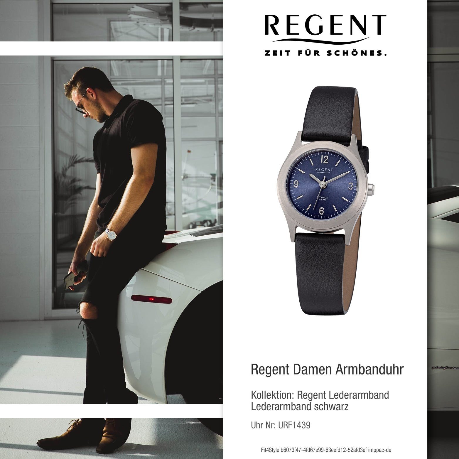 Regent schwarz, Analog, groß (ca. Regent Quarzuhr Lederarmband Damen Damenuhr Armbanduhr 26mm) rundes Gehäuse, extra