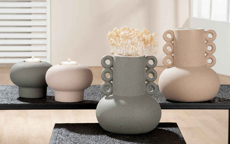 GILDE Teelichthalter aus Keramik "Radon" in beige und grau