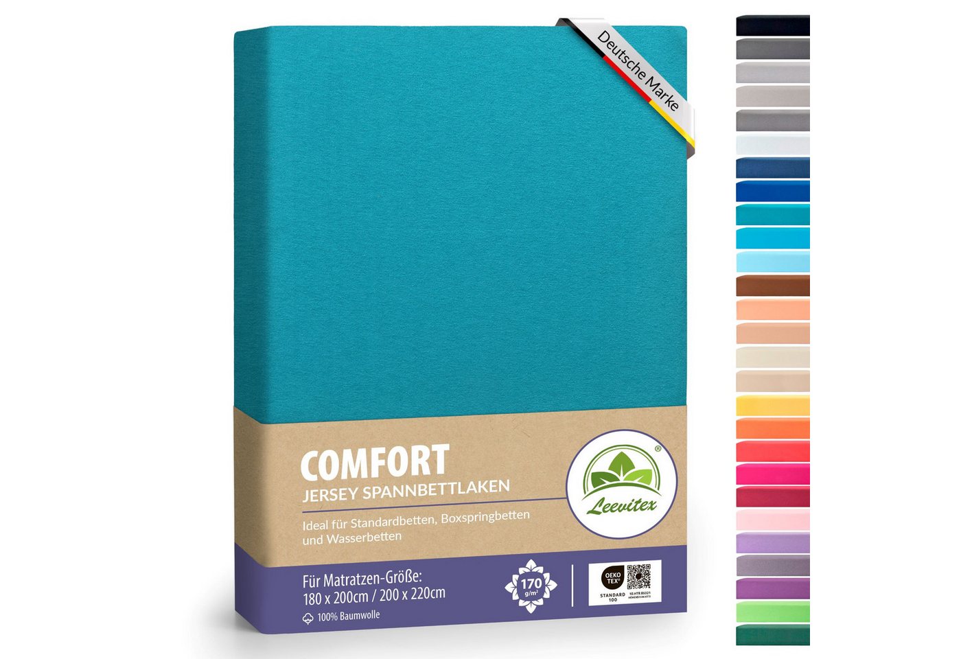 leevitex® Spannbettlaken 180x200 cm - 200x220 cm, Stoffgewicht 170 g/m², 40 cm Steghöhe, Jersey, Gummizug: rundum, (1 Stück), verschiedene Farben, OEKO-TEX® STANDARD 100 zertifiziert