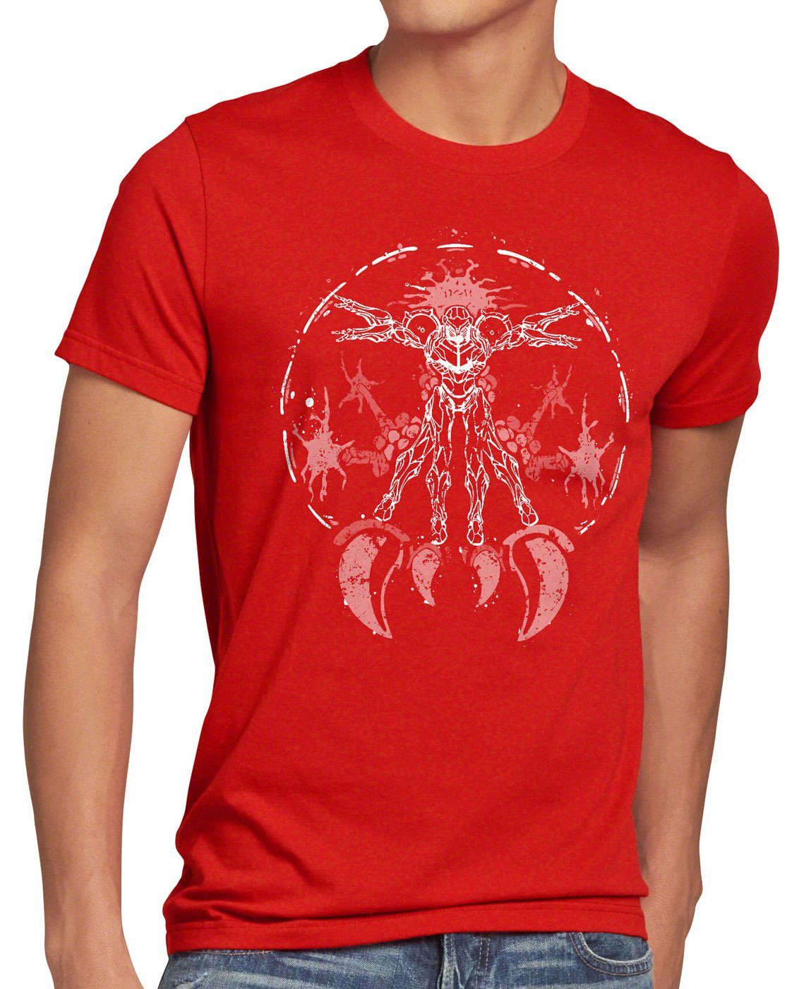 style3 Print-Shirt Herren T-Shirt Samus DaVinci nerd gamer nes snes geek switch 3ds prime 4 aran rot