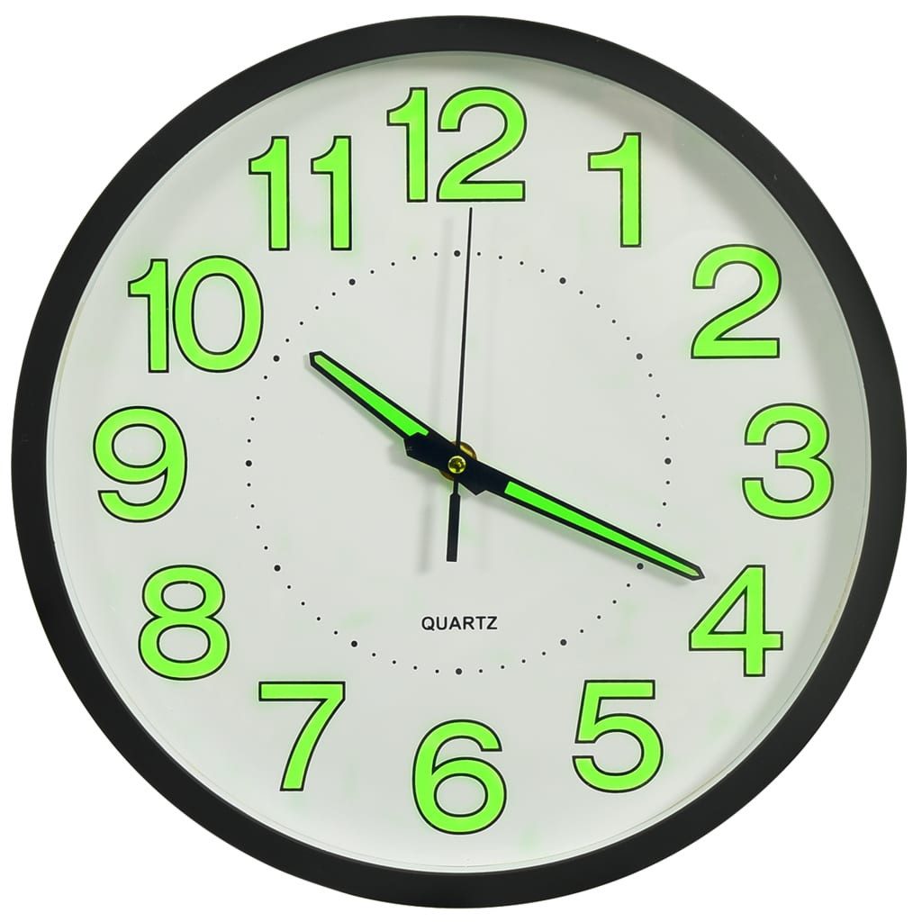 vidaXL Uhr NA Leuchtende Wanduhr Schwarz 30 cm
