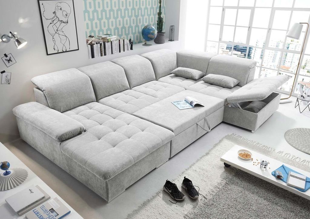 EXCITING DESIGN Ecksofa Wohnlandschaft, (Denim) Blau Couch 340x240 Wohnlandschaft cm ED Wayne U-Sofa