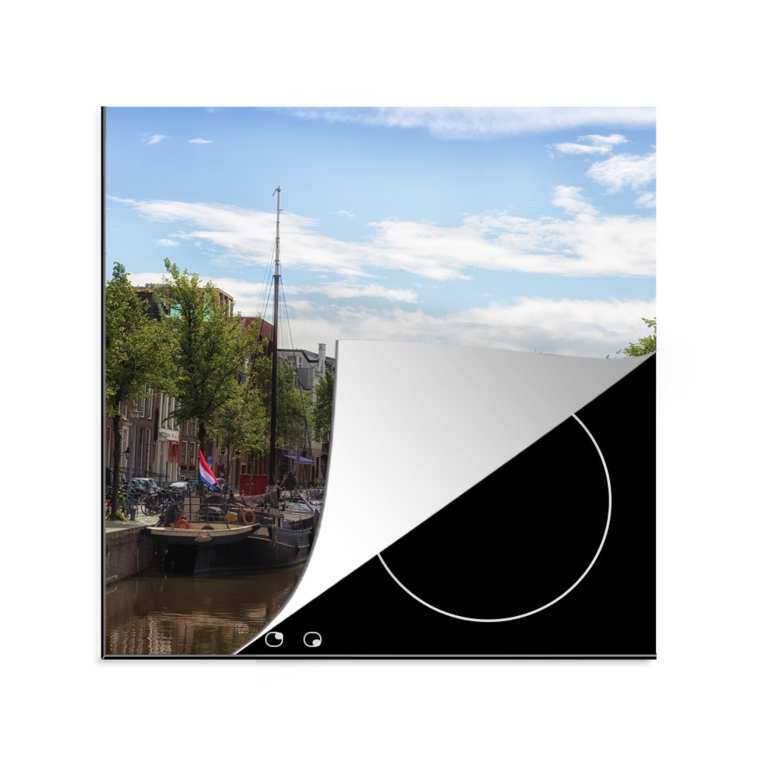 MuchoWow Herdblende-/Abdeckplatte Groningen - Segelboot - Grachtenhaus, Vinyl, (1 tlg), 78x78 cm, Ceranfeldabdeckung, Arbeitsplatte für küche | Herdabdeckplatten