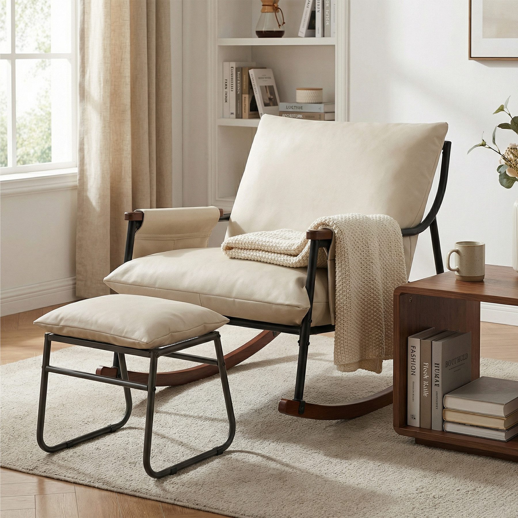 HomeMiYN Schaukelsessel Schaukelstuhl Relaxsessel Schaukelsessel Metall mit hocker