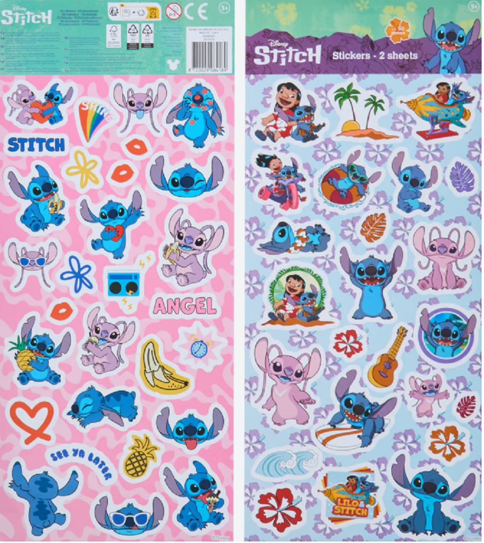 Disney Наклейки Lilo&Stitch Aufkleber 2 Bögen über 50 Наклейки Klebebilder blau pink, (Set 2-tlg), mit Angel, Stitch, Schrulle und seine Freunde