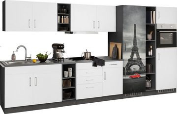 HELD MÖBEL Küchenzeile Paris, mit E-Geräten, Breite 390 cm, mit großer Kühl-Gefrierkombination