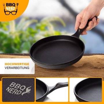 BBQ Nerd Crêpepfanne Ø 19 cm / Ø 26 cm, Gusseisen (Pfanne für Pfannkuchen Crêpes Spiegelei ǀ, Antihaftpfanne mit exzellenter Wärmeleitung), Crepepfanne für Grill Feuerstelle Herd einschl. Induktion