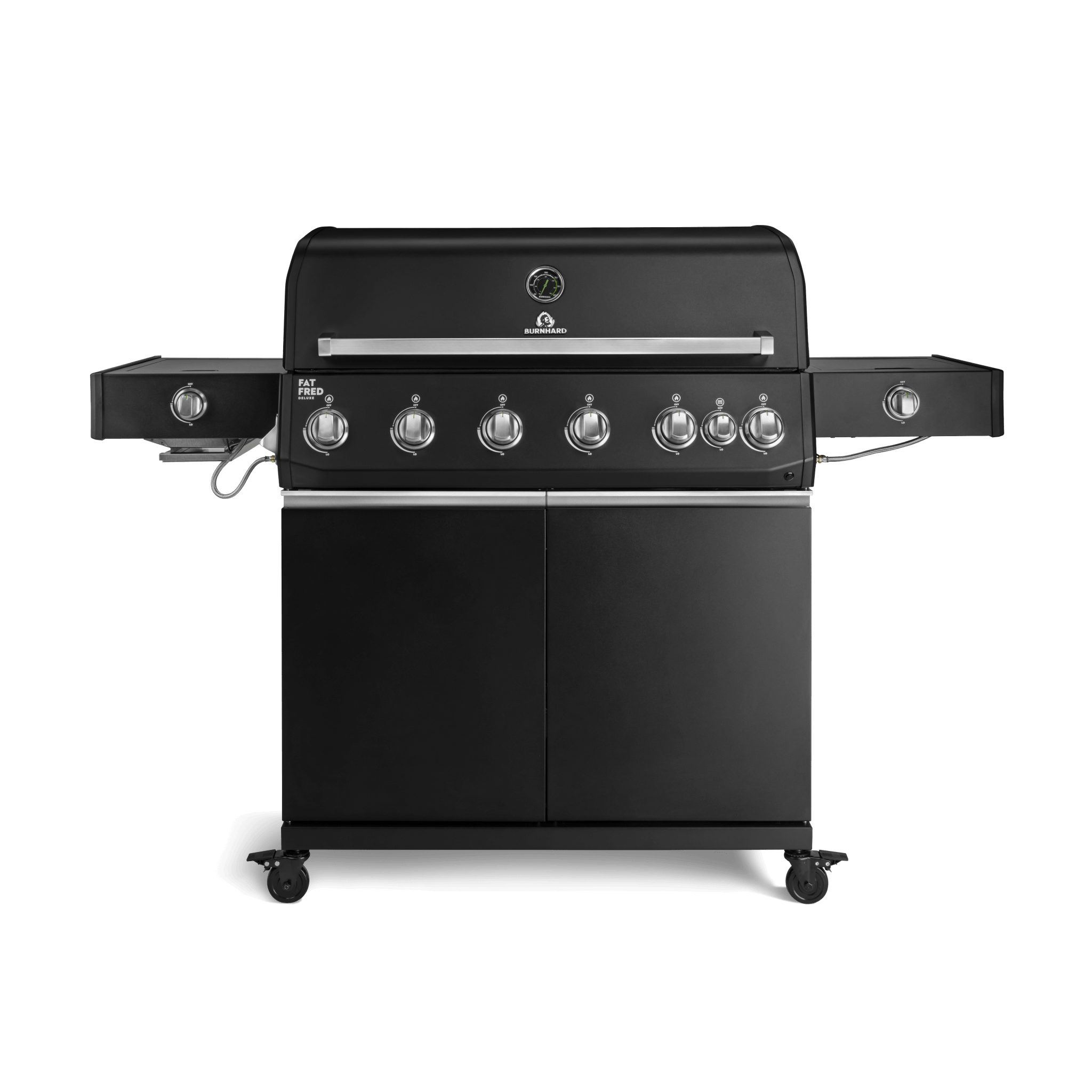 BURNHARD® Gasgrill 6-Brenner, 6x Longlife Premium-Gussbrenner, 900°C Infrarot-Keramikbrenner, Seitenkochfeld, Heckbrenner, Piezo-Zündung, Gussrost – Fat FRED Deluxe+