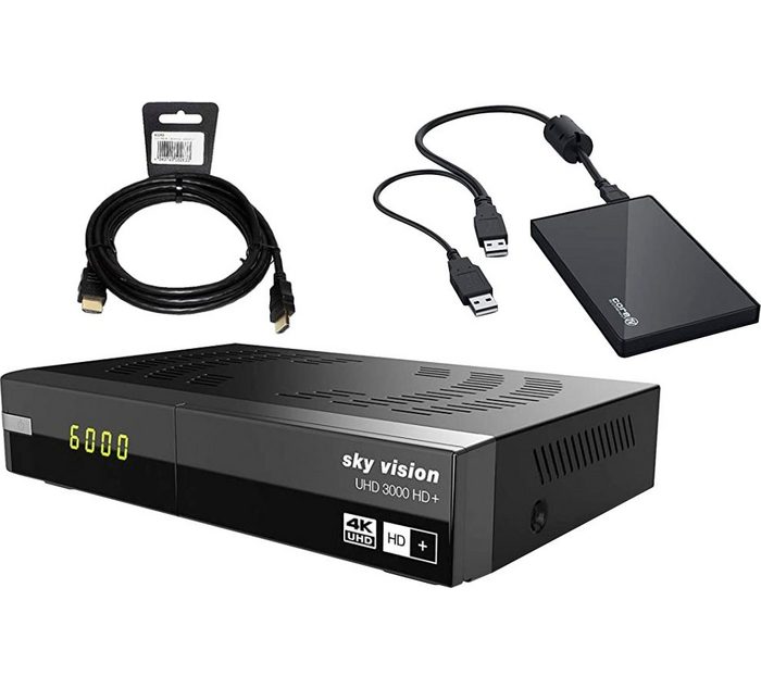 Sky Vision UHD 3000 HD+ mit externer Festplatte SAT-Receiver (LAN (Ethernet) WLAN)