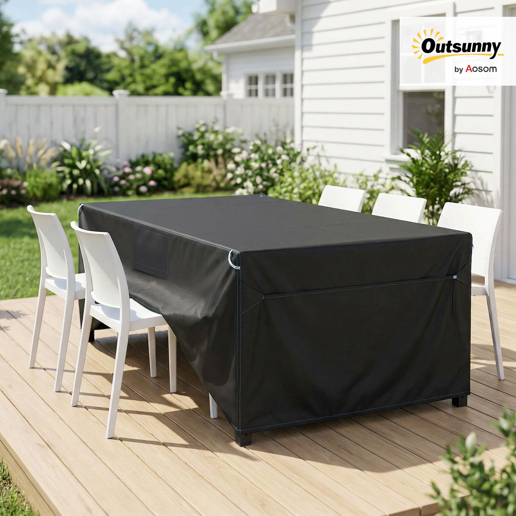 Outsunny Gartenmöbel-Schutzhülle Winddicht Abdeckhaubeaus 420D Oxford Gewebe (Winterfest Wasserdicht Abdeckung, 1-St., Anti-UV Abdeckplane), für Gartentische Terrassenmöbel Stapelstühle 180x120x74cm Schwarz