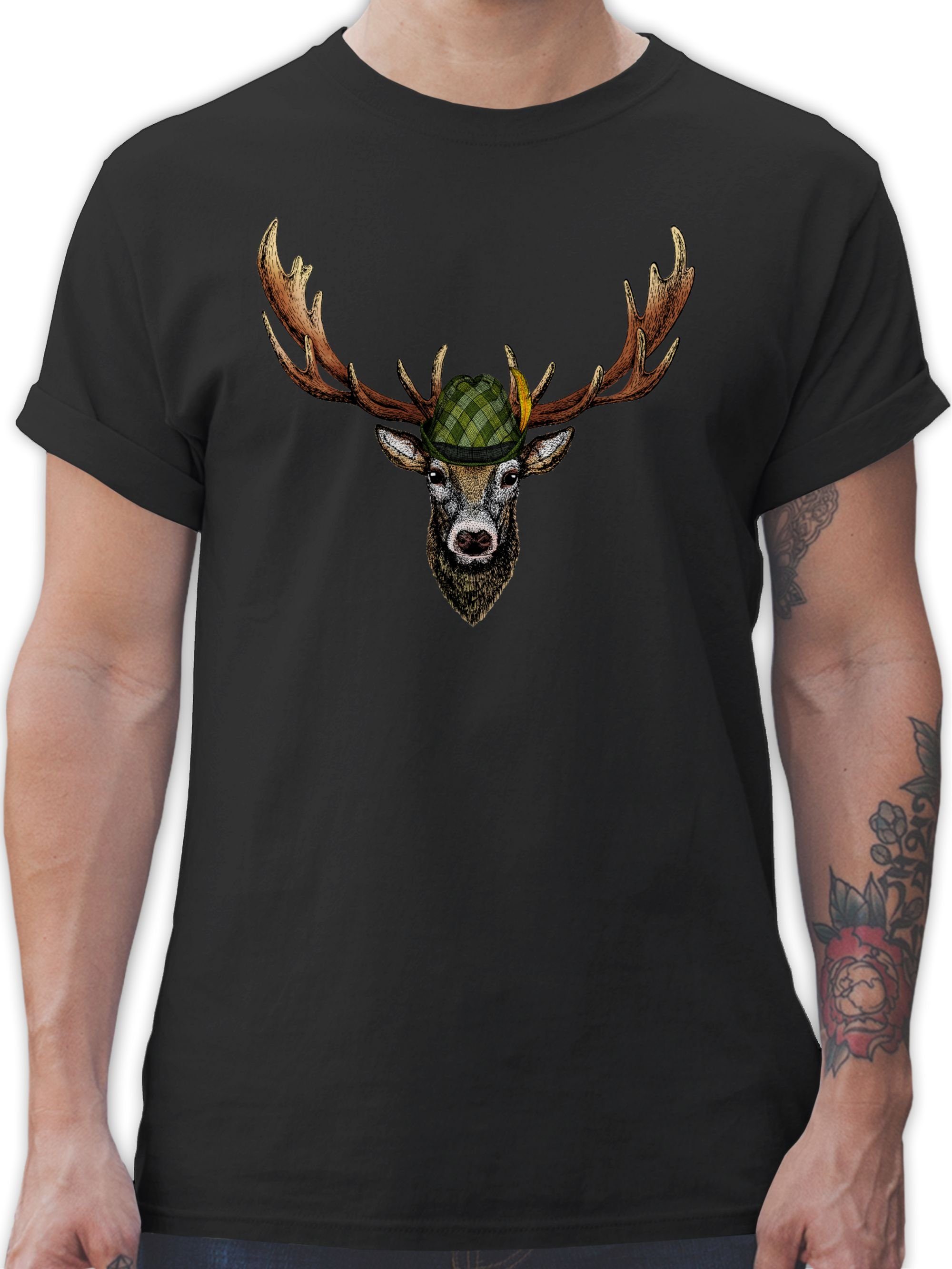 Shirtracer T-Shirt Jagdhirsch Hirsch Jäger Jägerin Geschenk Mode für Oktoberfest Herren