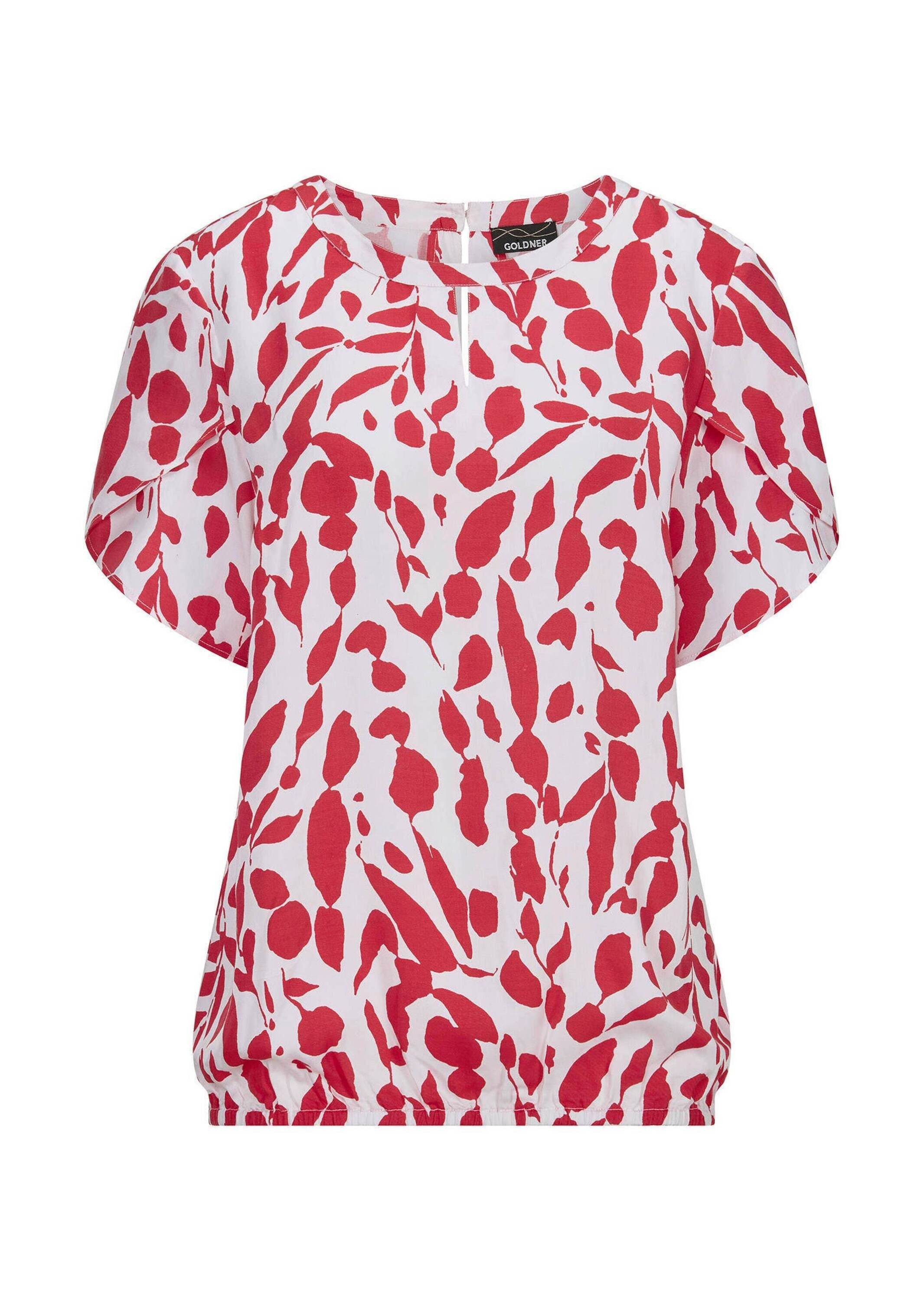 GOLDNER Klassische Bluse Viskosebluse mit Tulpenärmeln Schlupfbluse mit Rundhals mit Schlitz, Gummibund und Halbarm