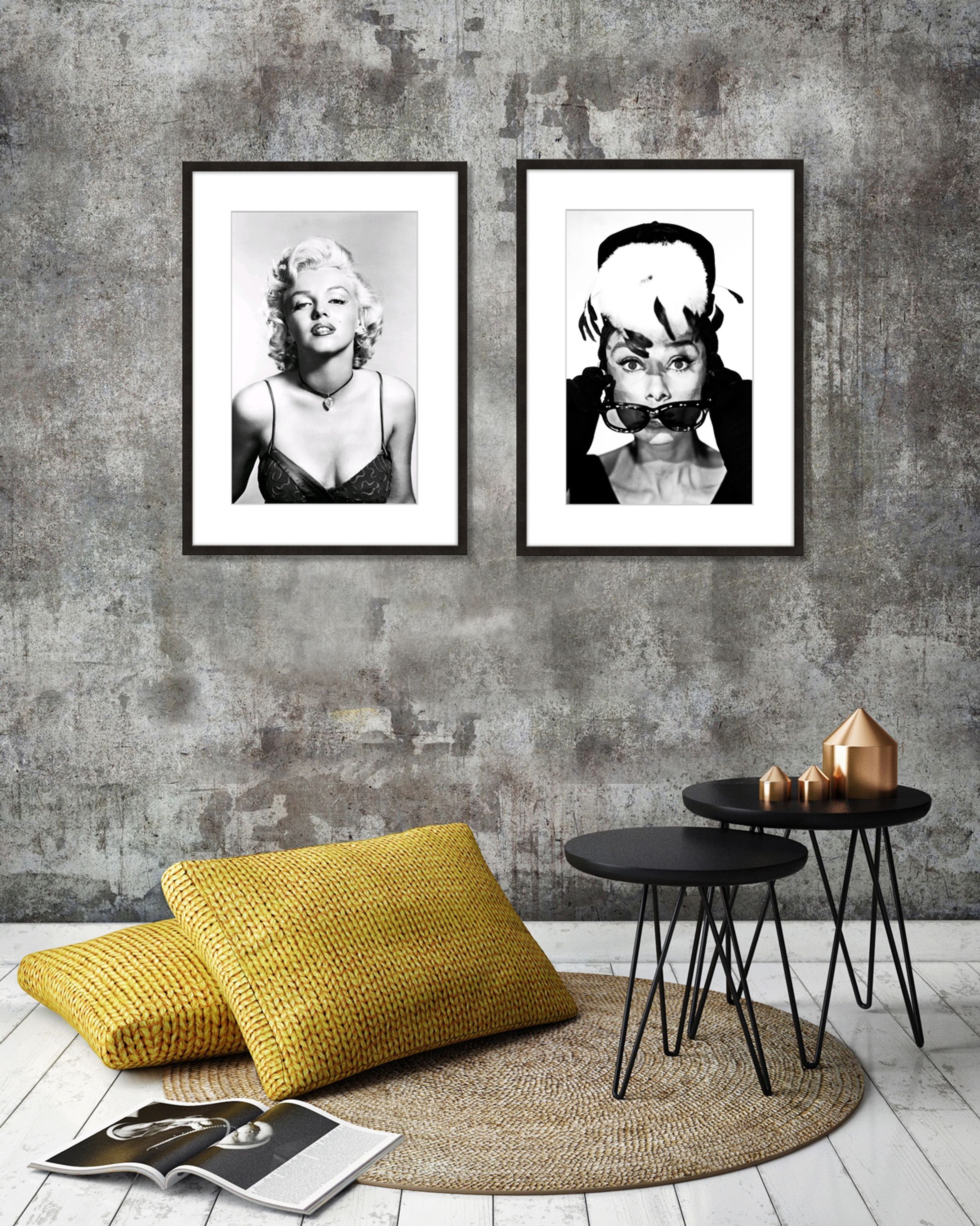 Monroe Rahmen Marilyn mit Bild schwarz-weiß Marilyn / Bild artissimo / Film-Star: Rahmen gerahmt Poster mit Monroe, 51x71cm