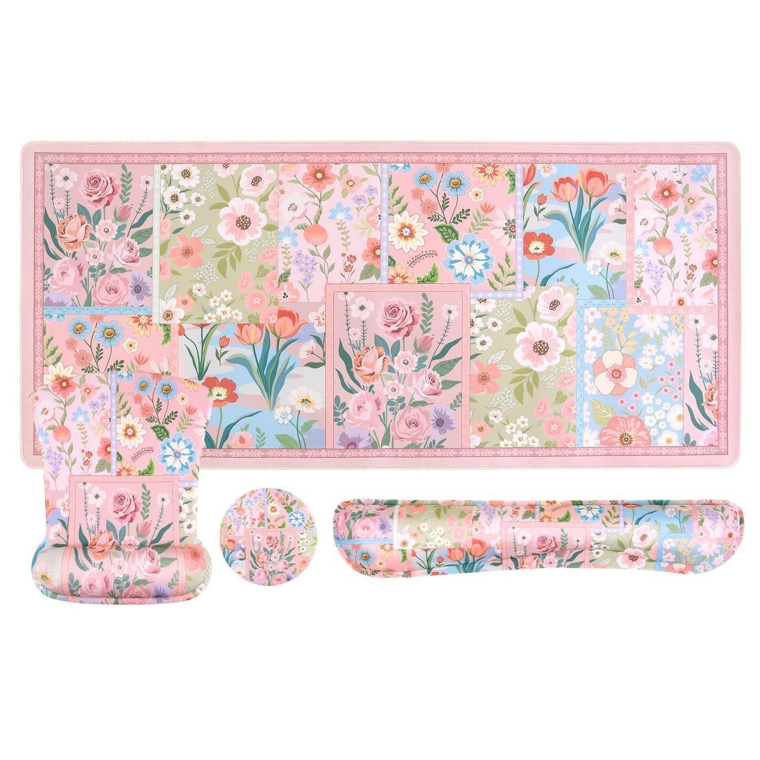 LuxusKollektion Tastatur-Handballenauflage Tastatur Mauspad Set Blumen Rosa (1-St)