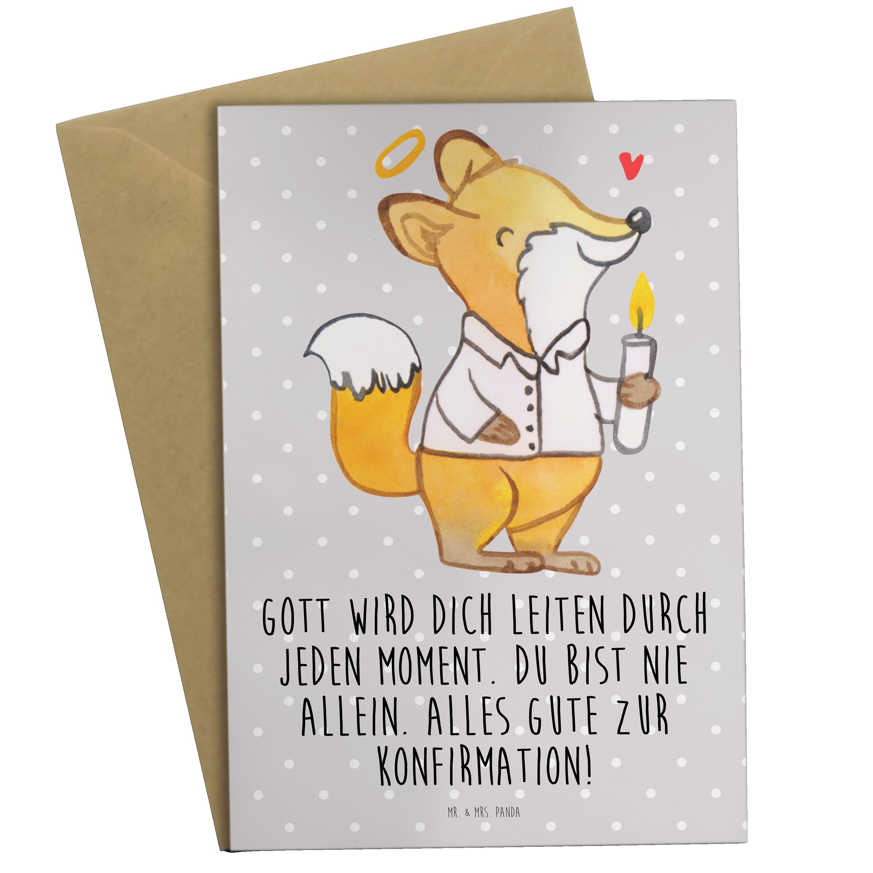 Mr. & Mrs. Panda Grußkarte Fuchs Konfirmation - Grau Pastell - Geschenk, Klappkarte, Geburtstags