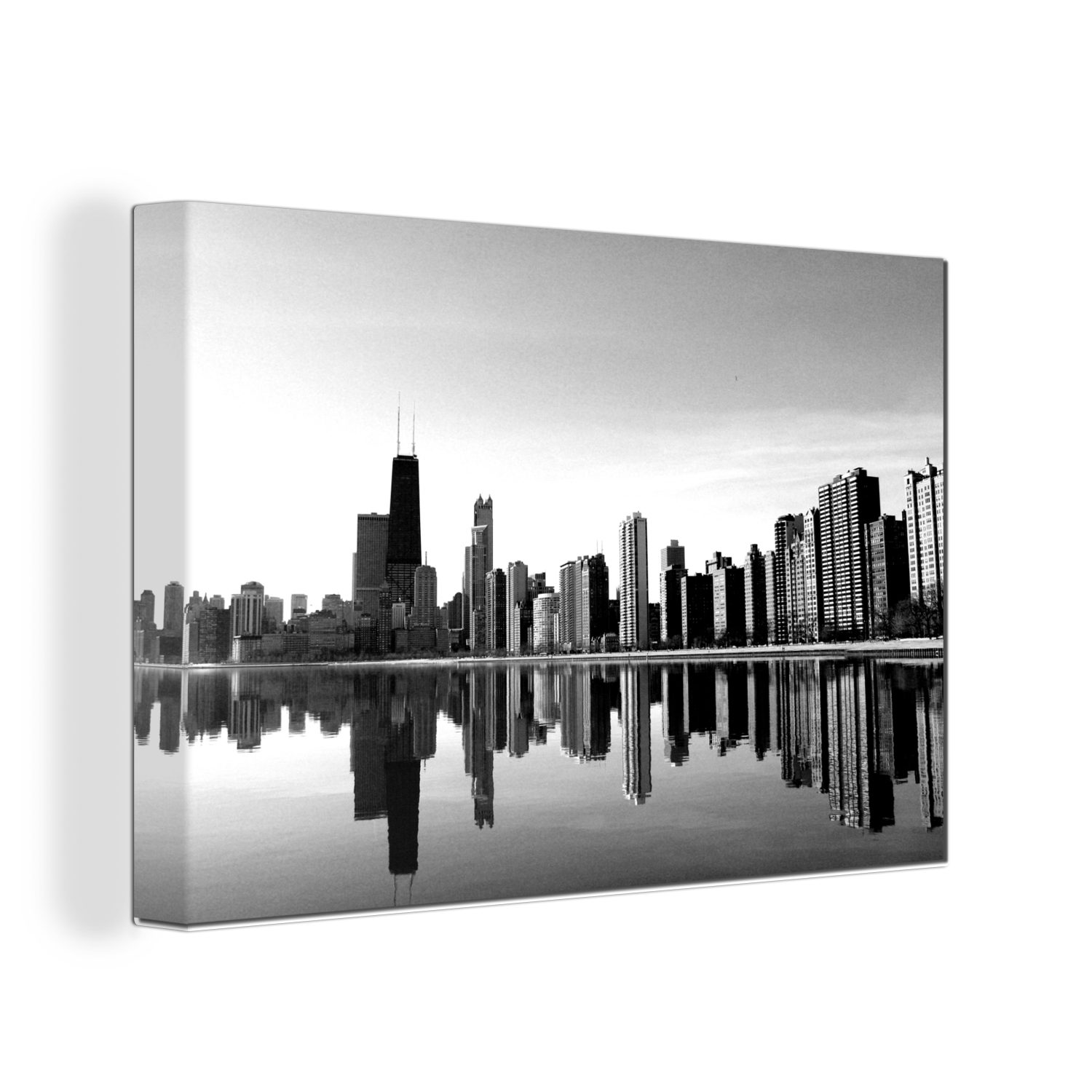 schwarz - cm (1 OneMillionCanvasses® Leinwandbilder, St), und 30x20 weiß, Skyline Wandbild Chicago Leinwandbild von Aufhängefertig, Wanddeko,