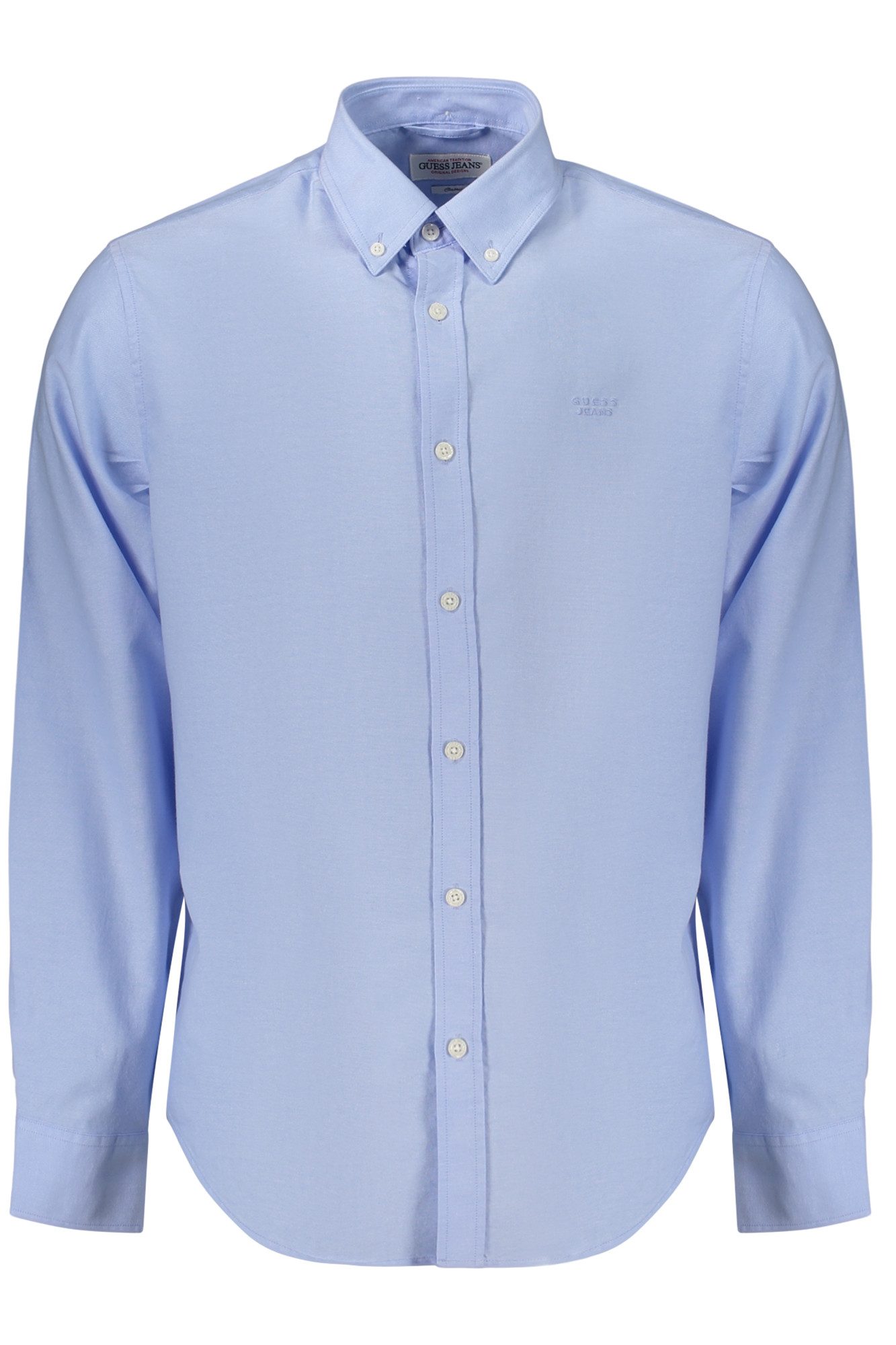 GUESS JEANS Langarmhemd Klassisches Herren Langarmhemd Blau mit Stickerei und Button-Down-Krag