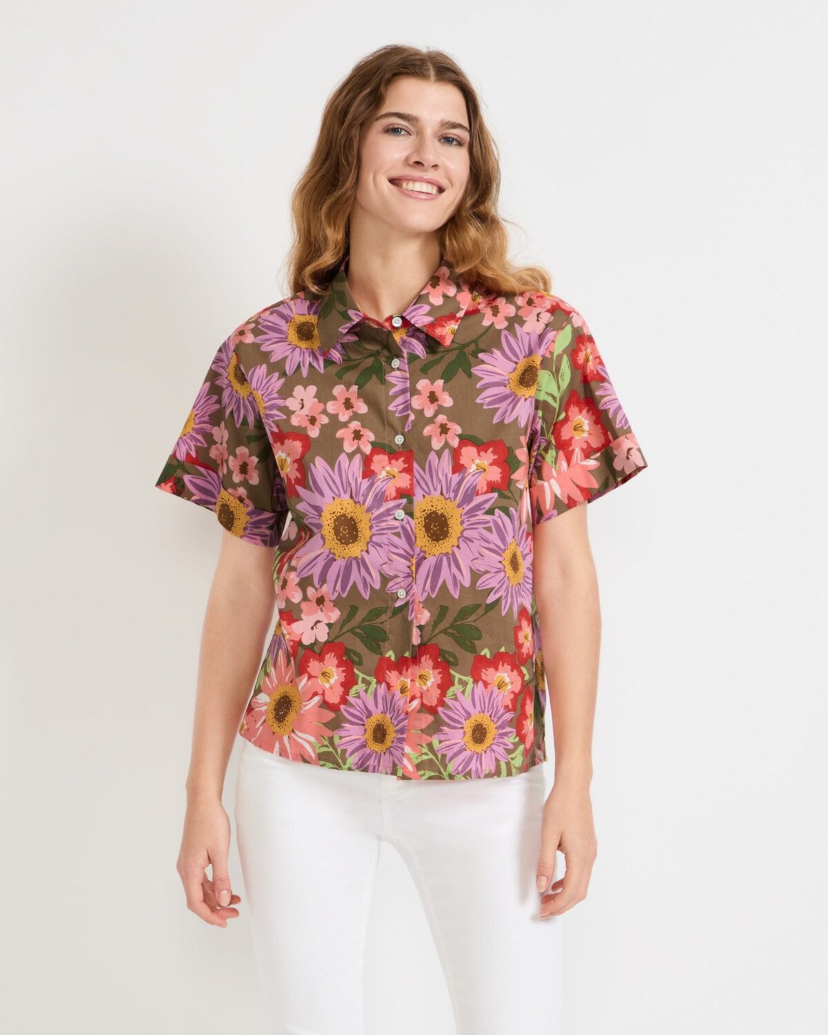 Brigitte von Schönfels Hemdbluse Halbarm-Hemdbluse mit Blumen