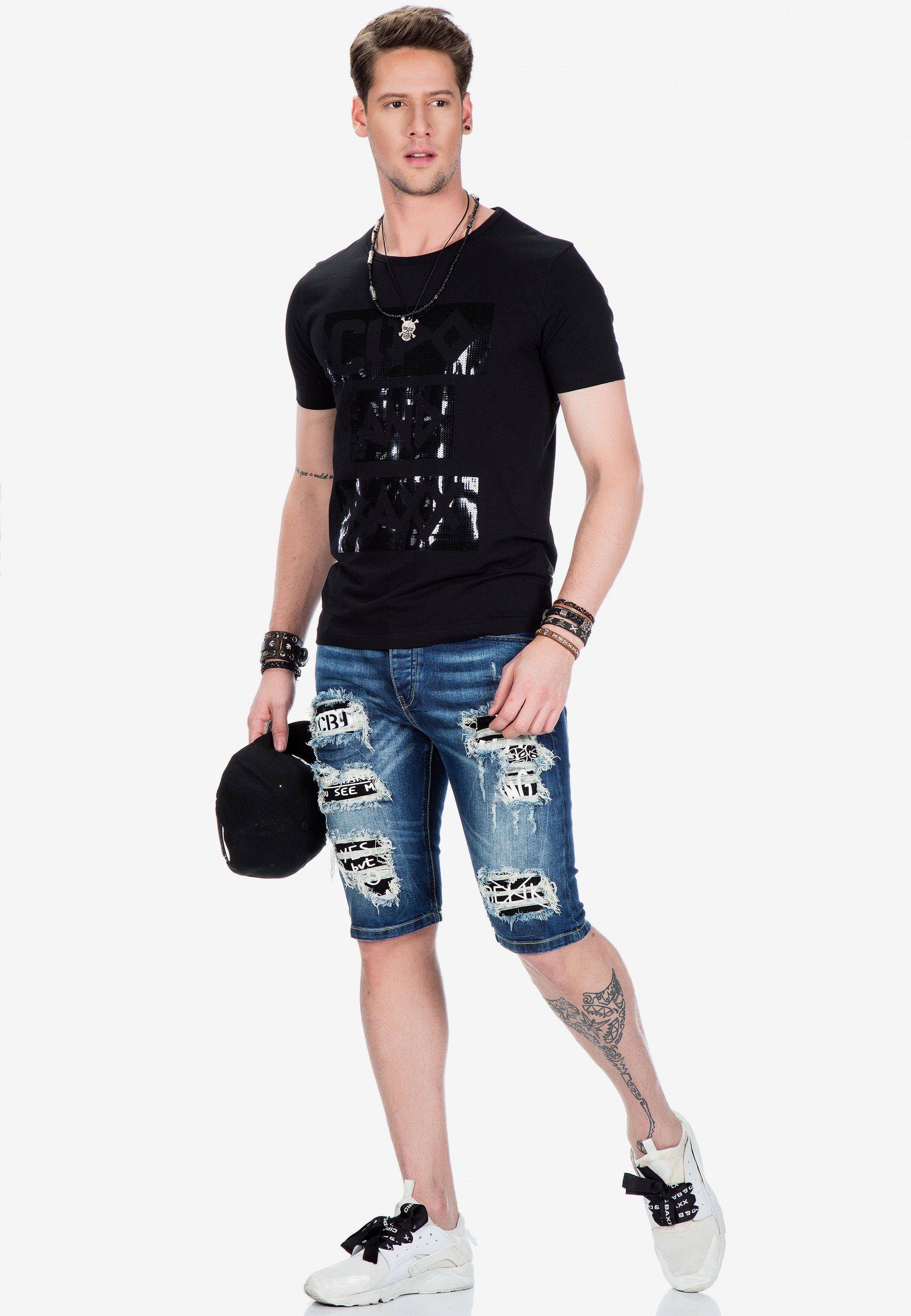 Baxx Foliendruck & schwarz glänzendem mit Cipo T-Shirt