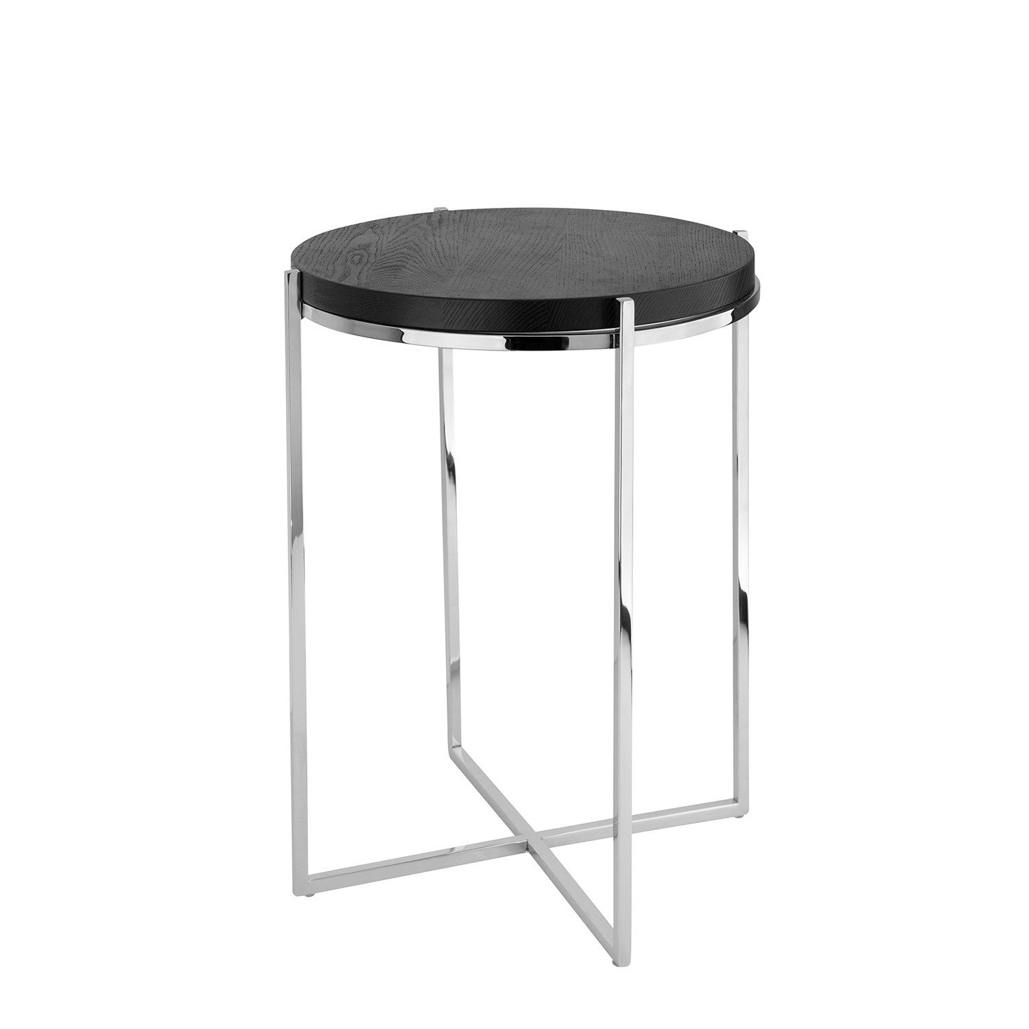 Tabletttisch BRIXTON Beistelltisch - H.41cm x D.35cm - schwarz/silber - Edelstahl