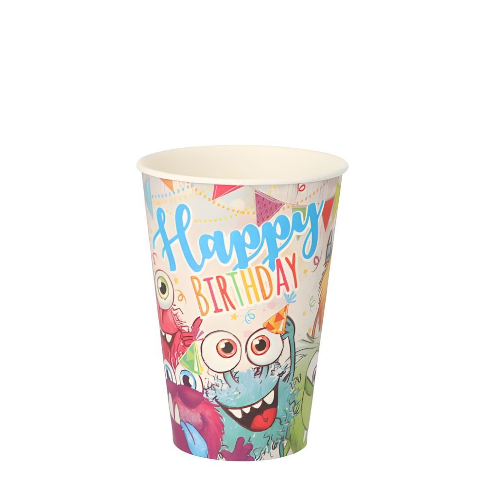 PAPSTAR Einwegbecher Trinkbecher, Pappe 0,2 l Ø 7 cm, 9,7 cm farbig Funny Monsters 140 Stk, Pappe