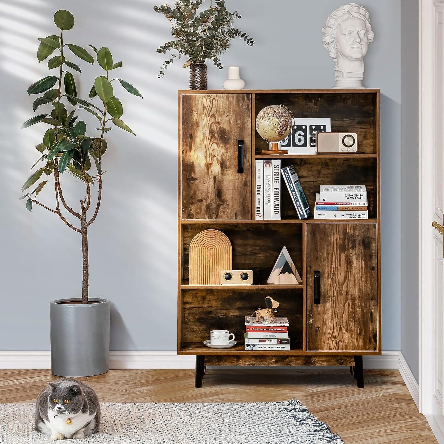 KOMFOTTEU Bücherregal Bücherschrank, mit 2 Türen günstig online kaufen