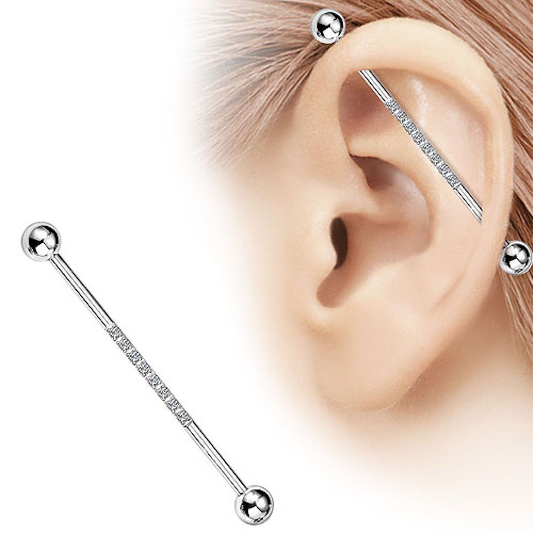 Taffstyle Piercing-Set Industrial Piercing Langhantel Scaffold Kristallen, Hantel Barbell Ohr Cartilage Helix Tragus Intim Brust Knorpel Glitzer