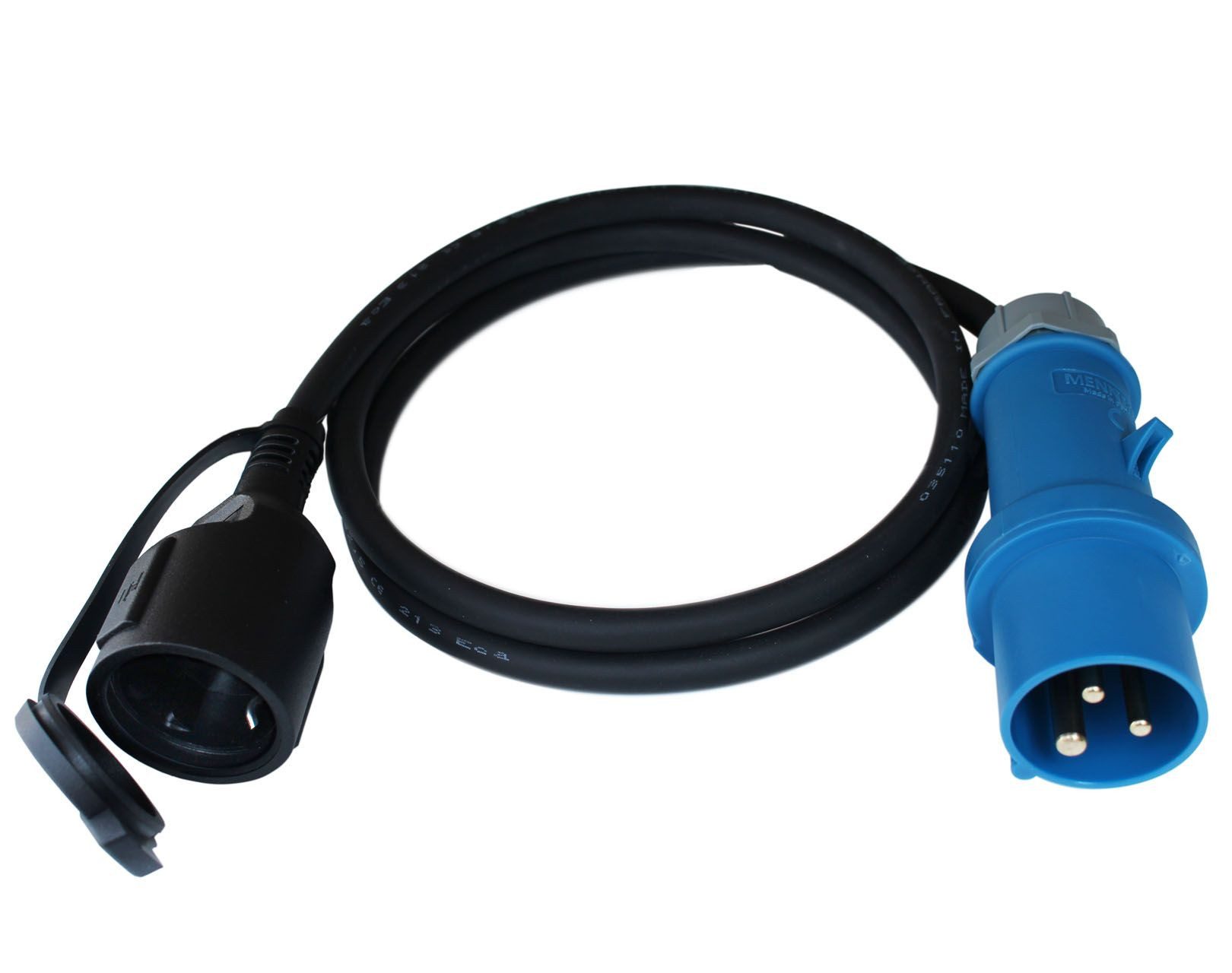 Caravan-Adapterleitung Schutzkontakt-Kupplung 1,5m CEE-Adapterkabel 3-poligen CEE-Stecker (blau, 16 A) zu Schutzkontakt-Kupplung 16 A, CEE Stecker 3-polig blau 16A