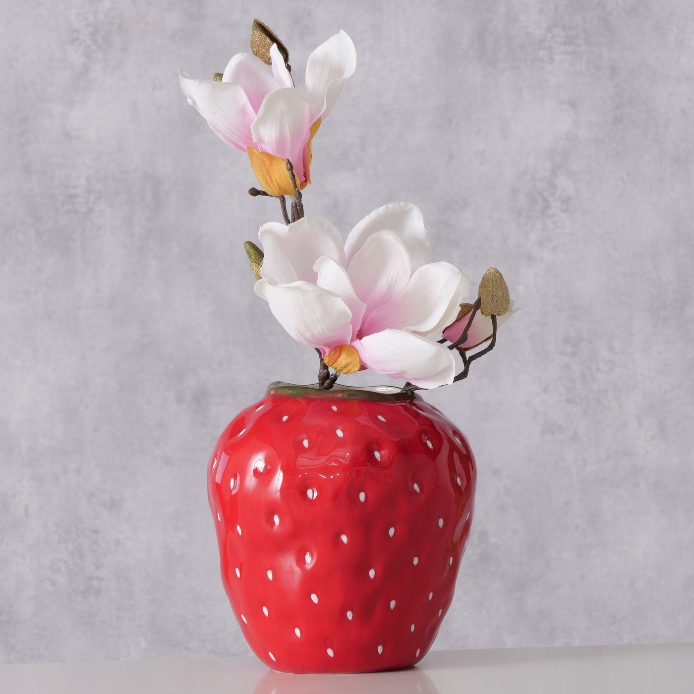 BOLTZE Dekovase "Strawberry" Erdbeere in rot aus Keramik (Dolomit), Vase Blumenvase