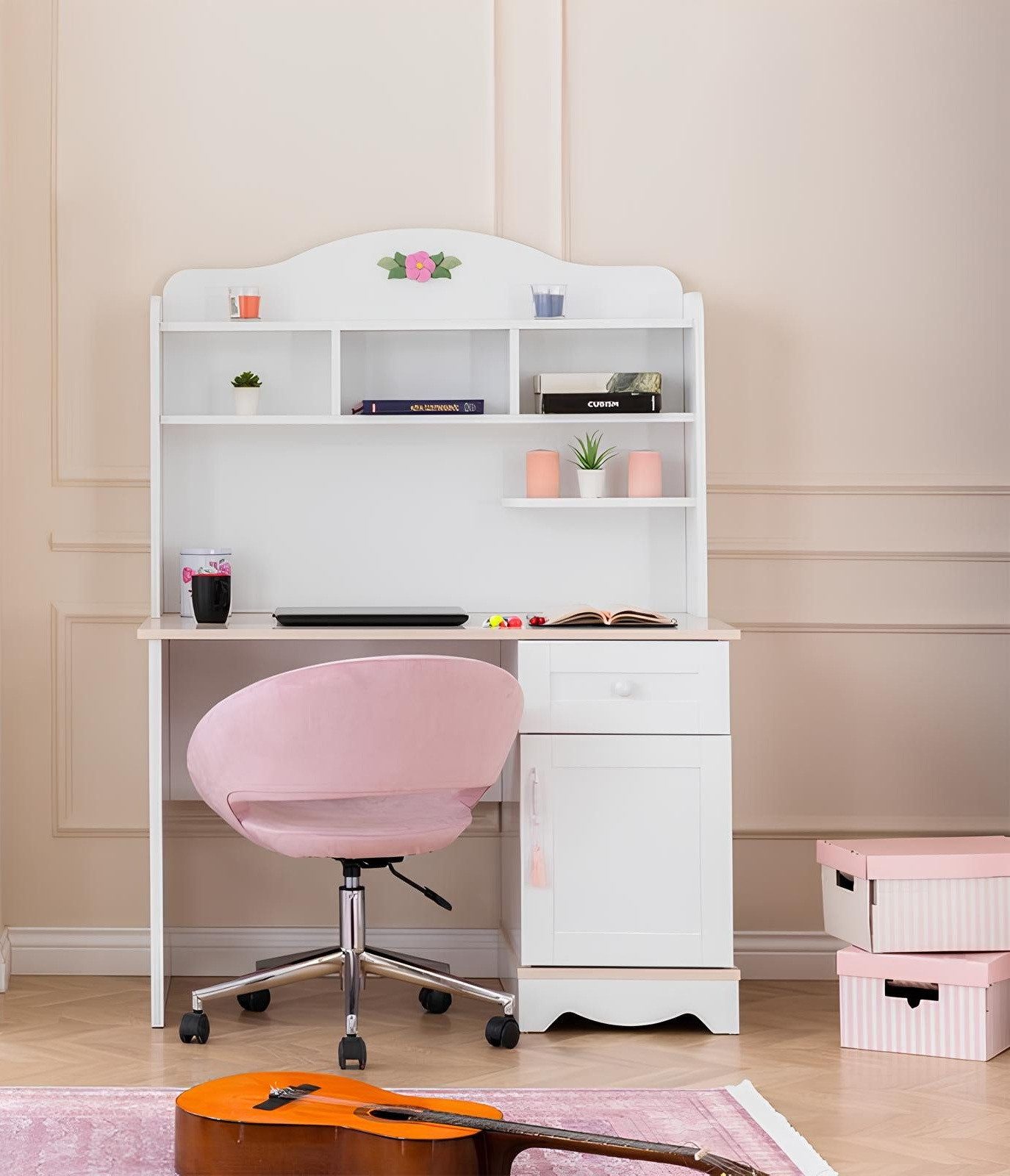 Xlmoebel Schreibtisch Robuster Holzschreibtisch mit elegantem Regal für Kinderzimmer (Schreibtisch mit Regal, 2-St., 2tlg.Kinderzimmer Set (Schreibtisch+Regal), Hergestellt in Europa