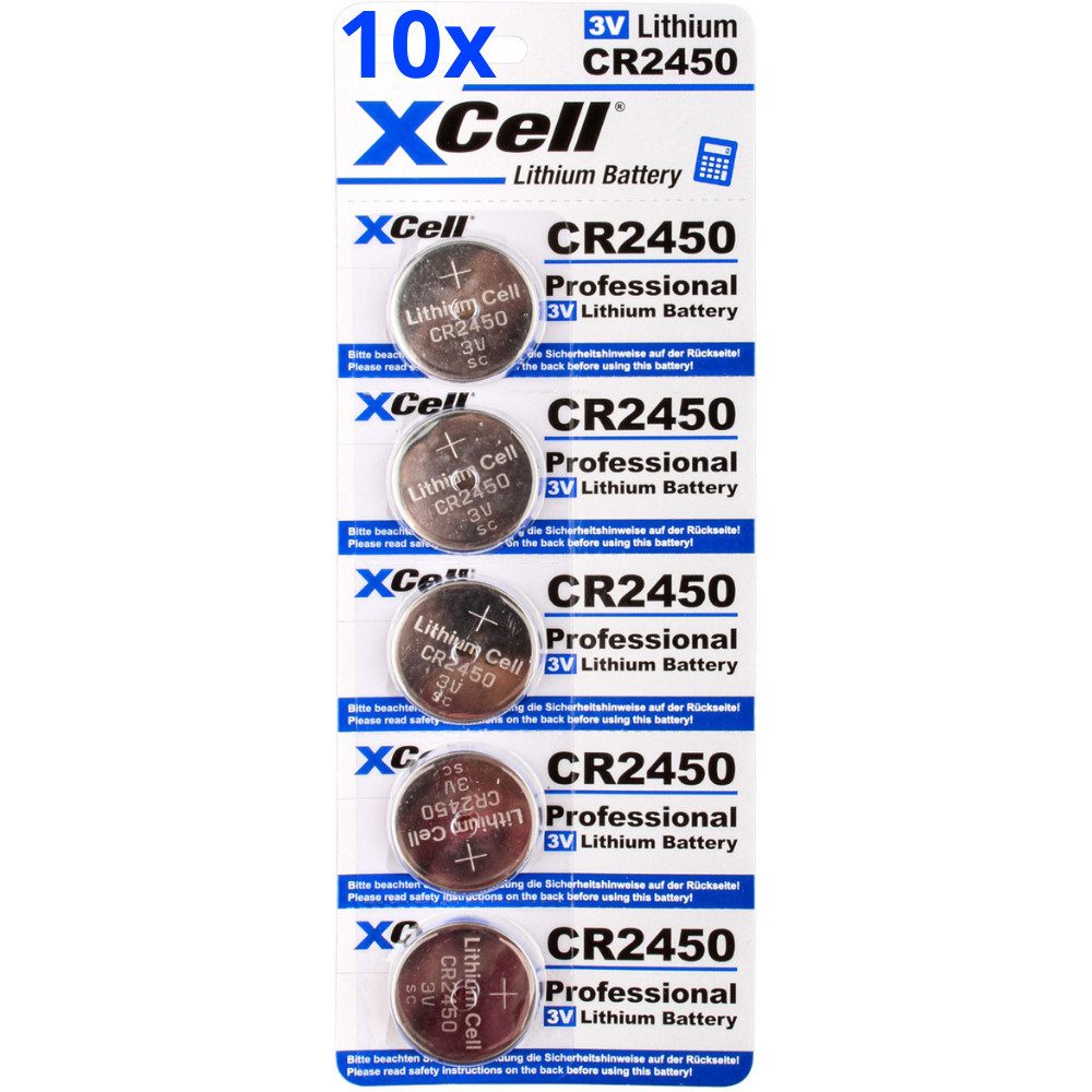 XCell 50x CR2450 Lithium-Knopfzelle 3V / 620mAh (10x 5er Pack) Knopfzelle